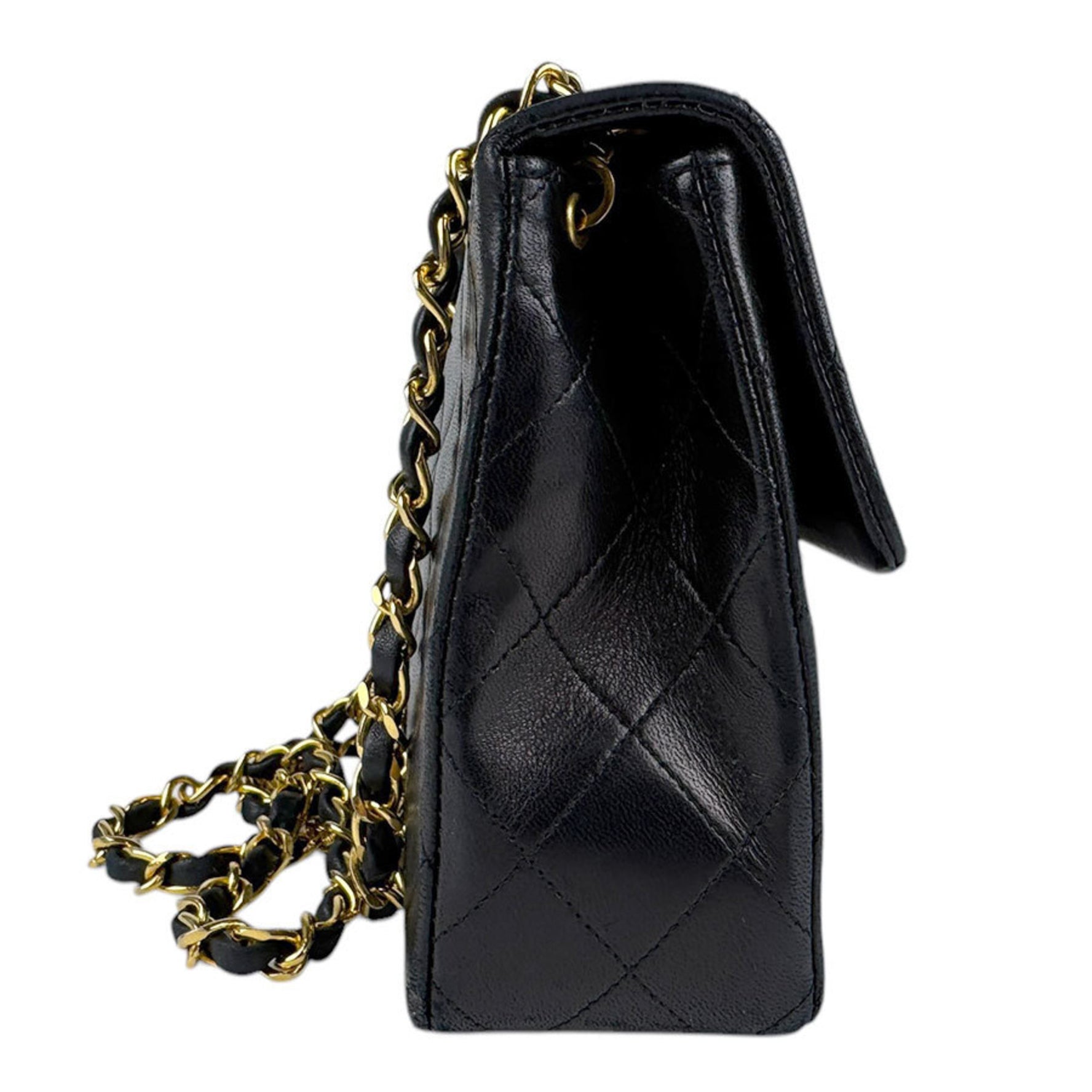 CHANEL Shoulder Bag Matelasse Leather Metal Black Gold