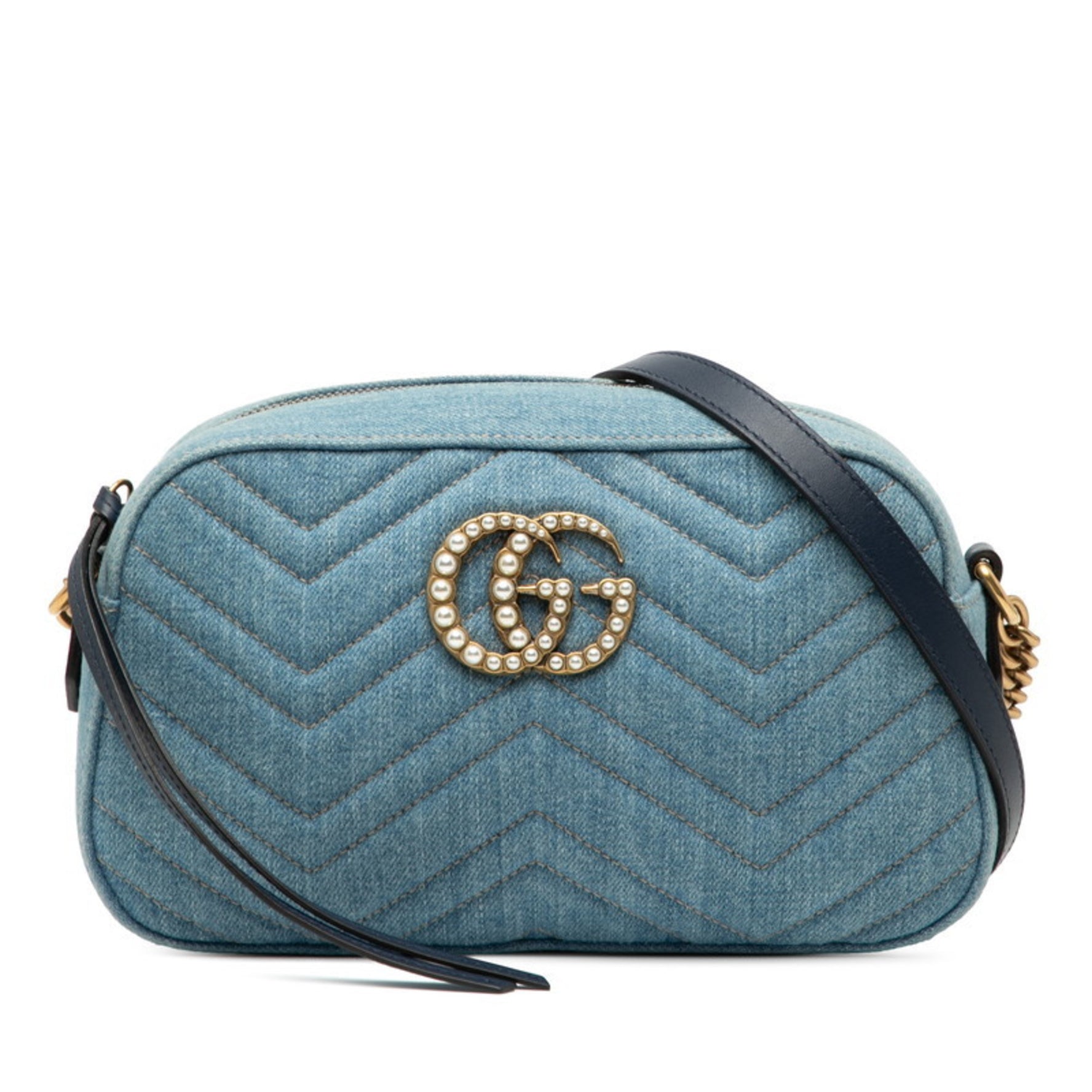 Gucci GG Marmont Crossbody Chain Shoulder Bag Denim Leather