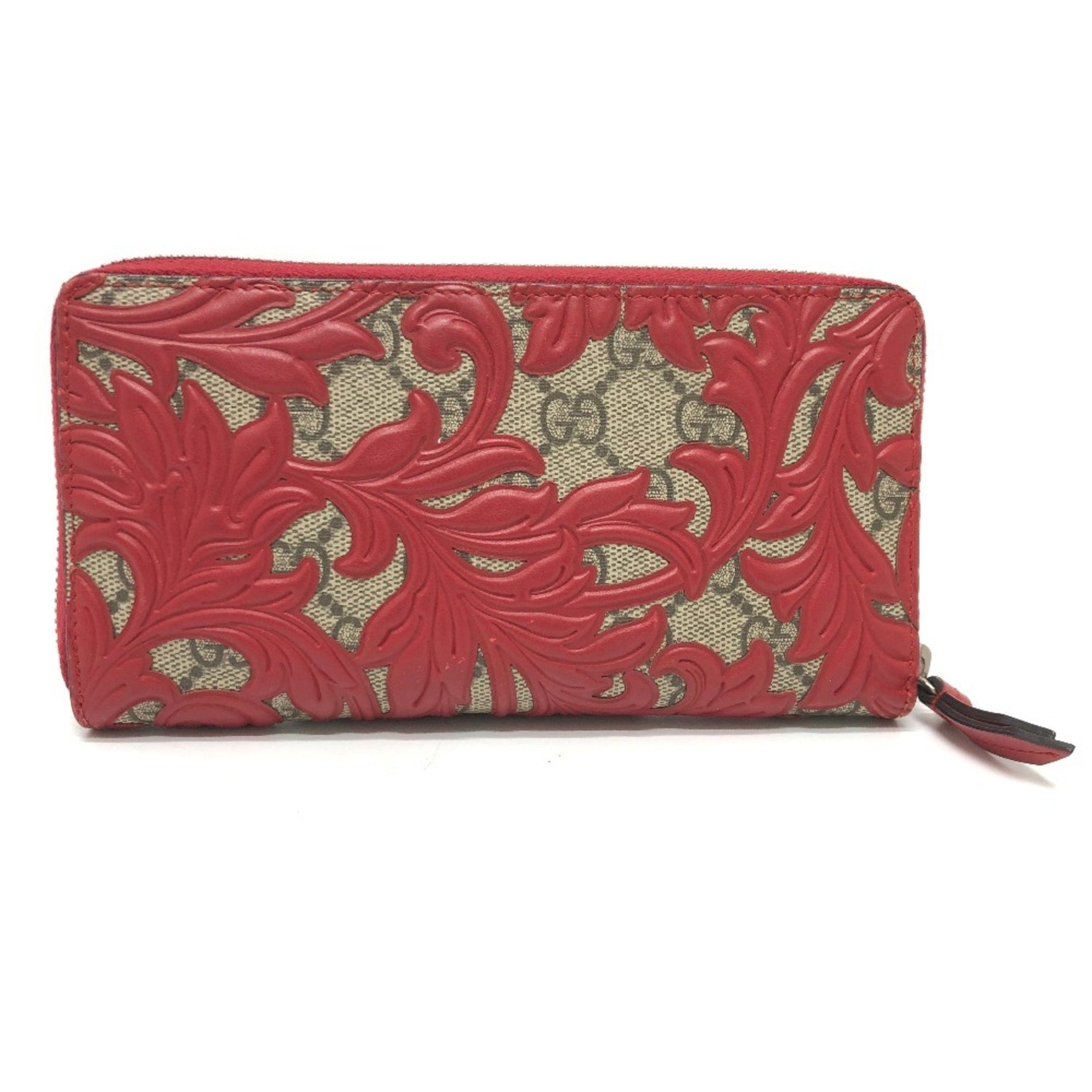 GUCCI GG Supreme Arabesque Long Wallet in Canvas, Red and Brown