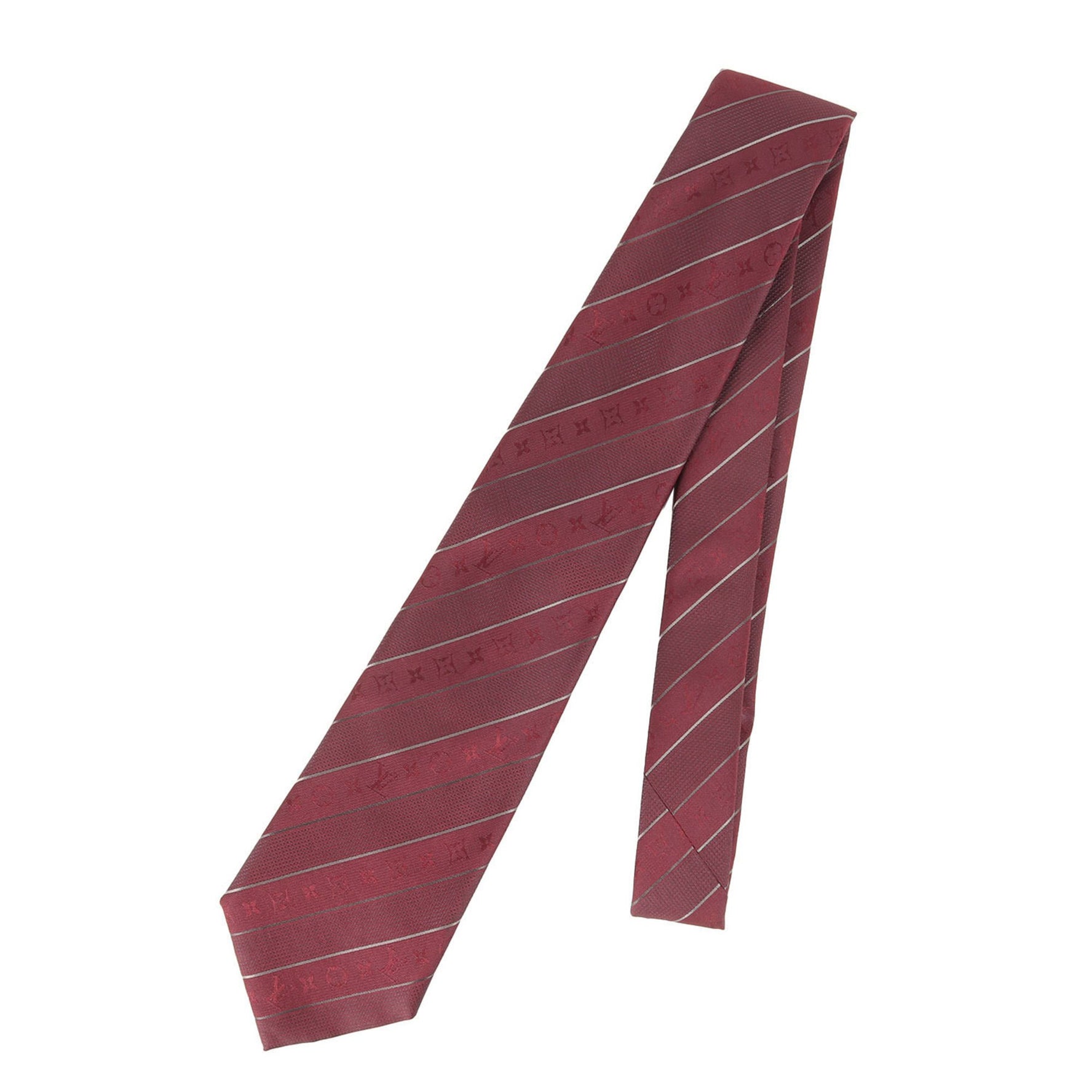 LOUIS VUITTON Monogram Silk Wine Red Tie