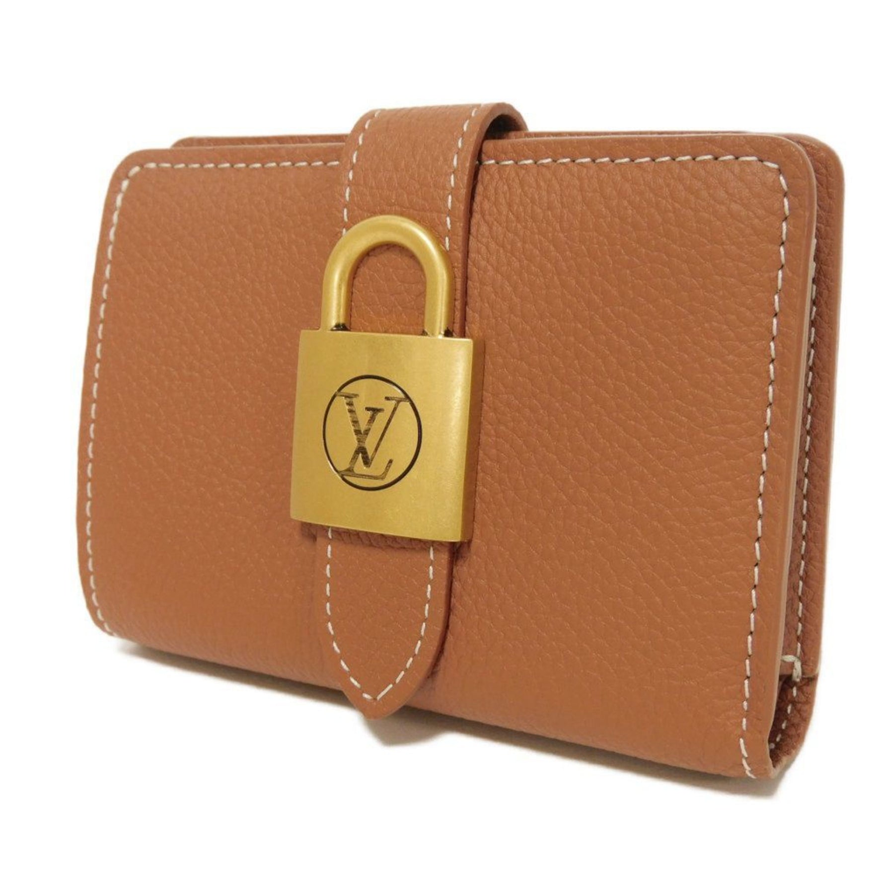 Louis Vuitton Bi-fold Wallet Portefeuille Lowkey Compact Current Padlock Brown RFID Unused LV Circle Cognac Men's