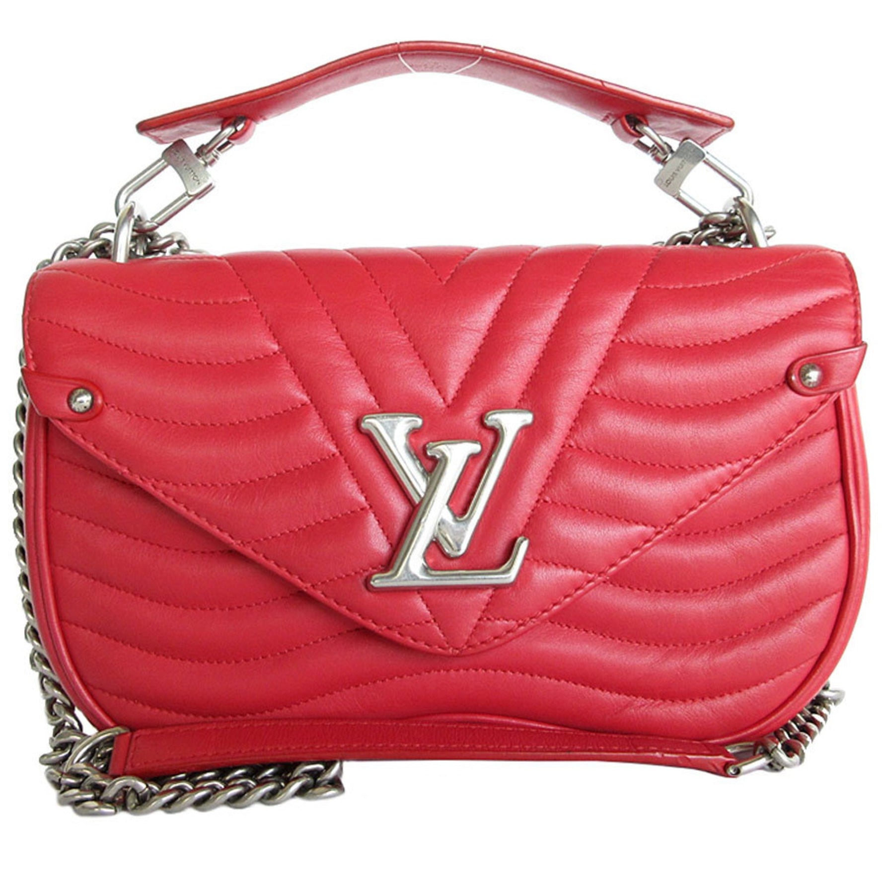 Louis Vuitton Handbag Shoulder Bag New Wave Chain MM Leather Red Silver