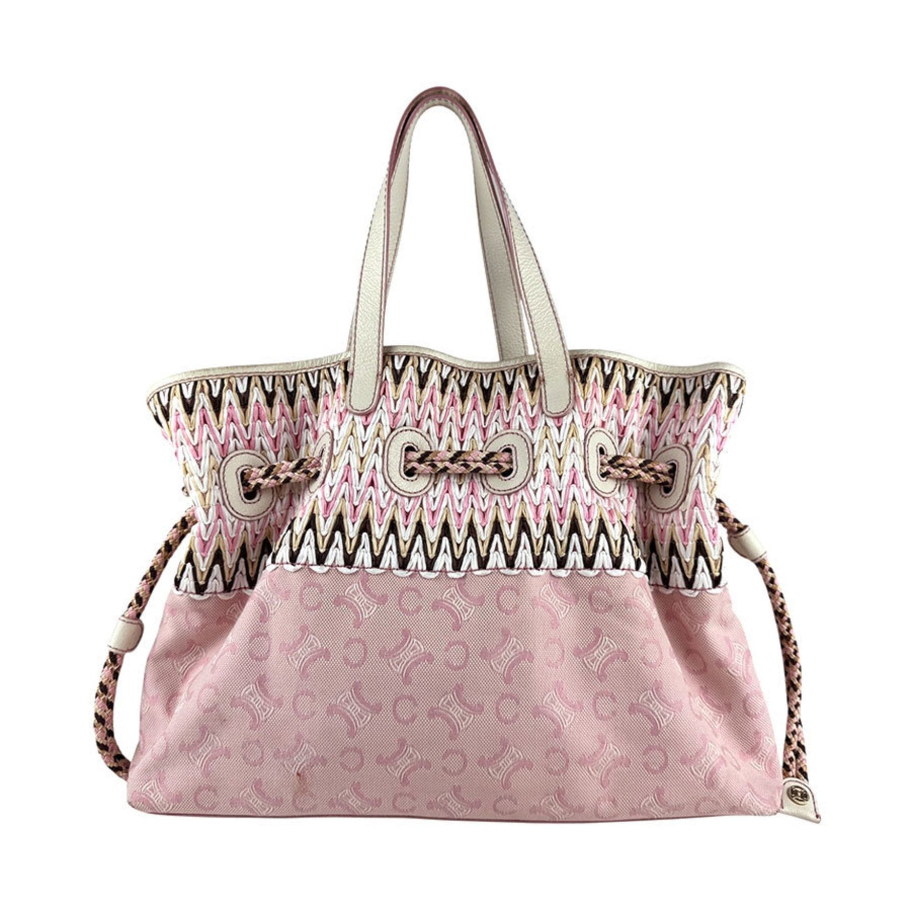 Celine handbag, canvas and leather, pink white, women's, z6548