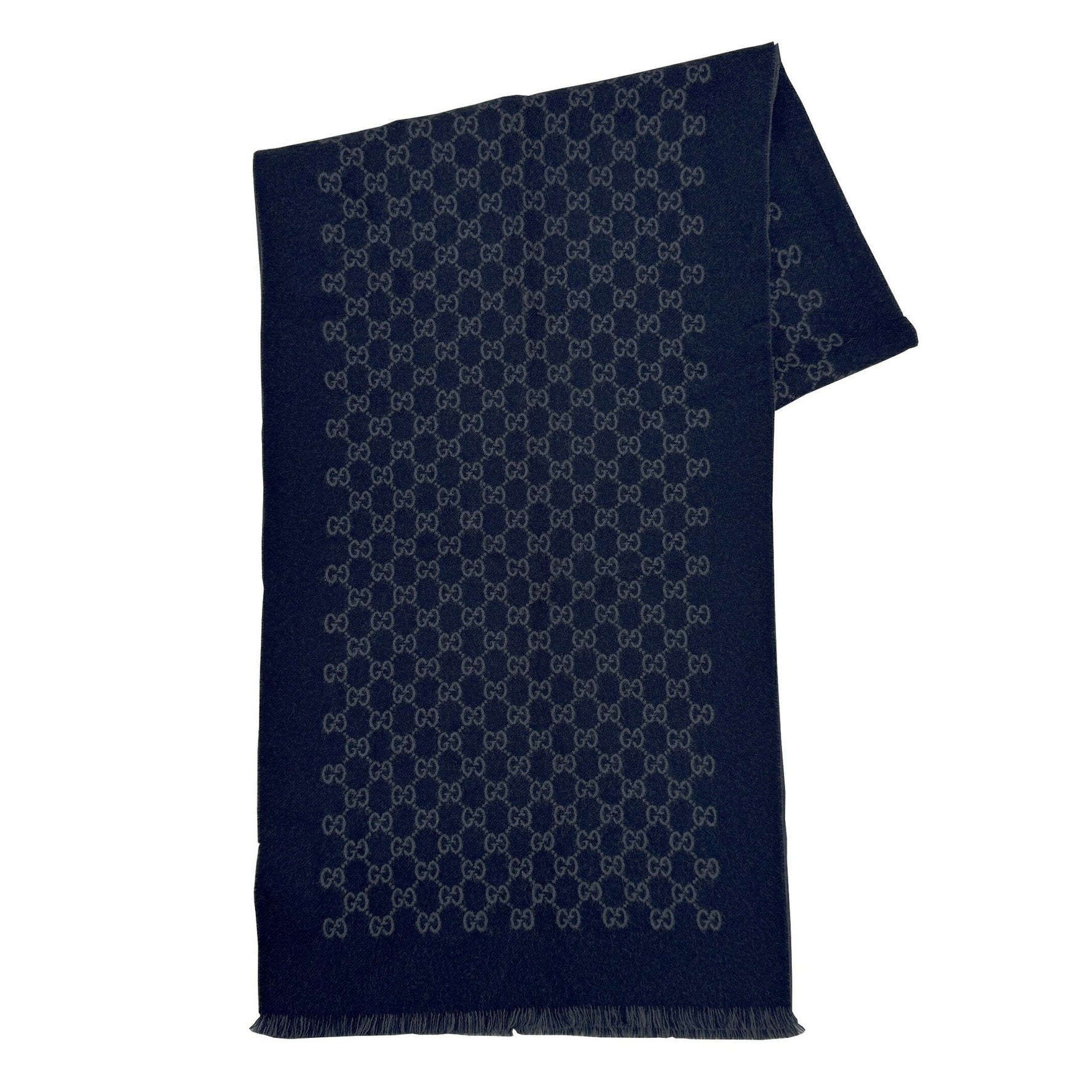 GUCCI reversible wool scarf with GG pattern in navy for men and women