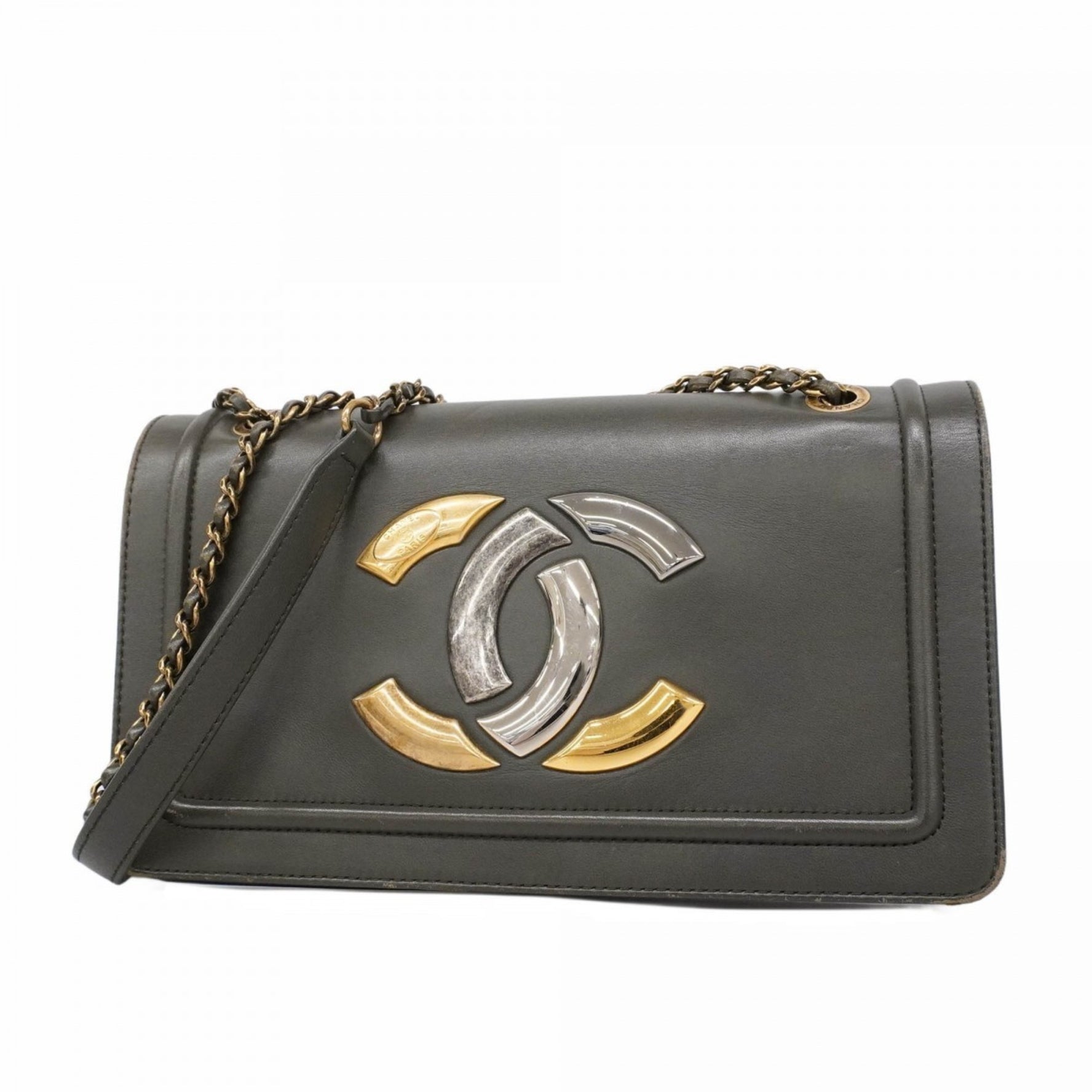 Chanel Shoulder Bag W Chain Leather Gold