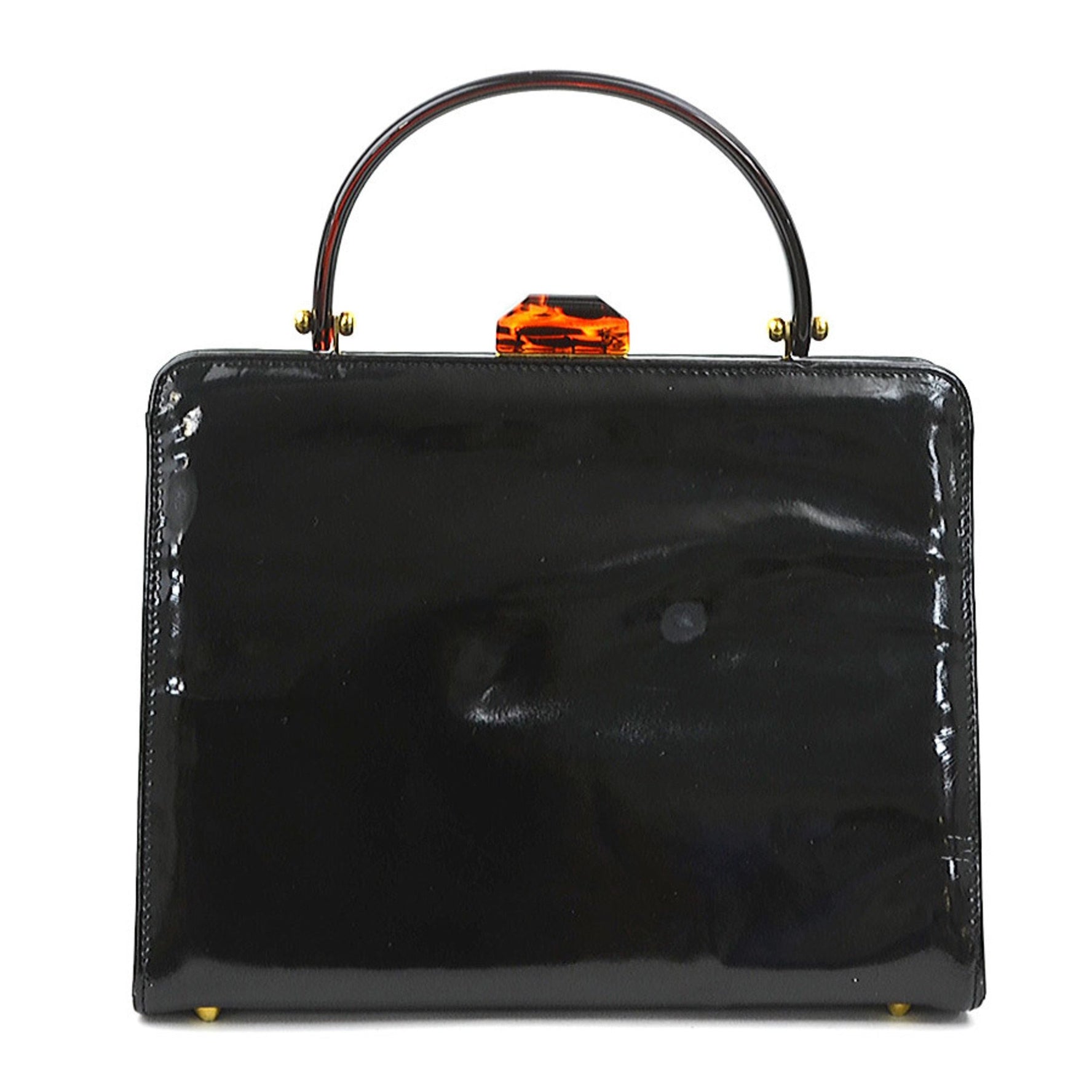 Bottega Veneta handbag patent leather plastic black brown