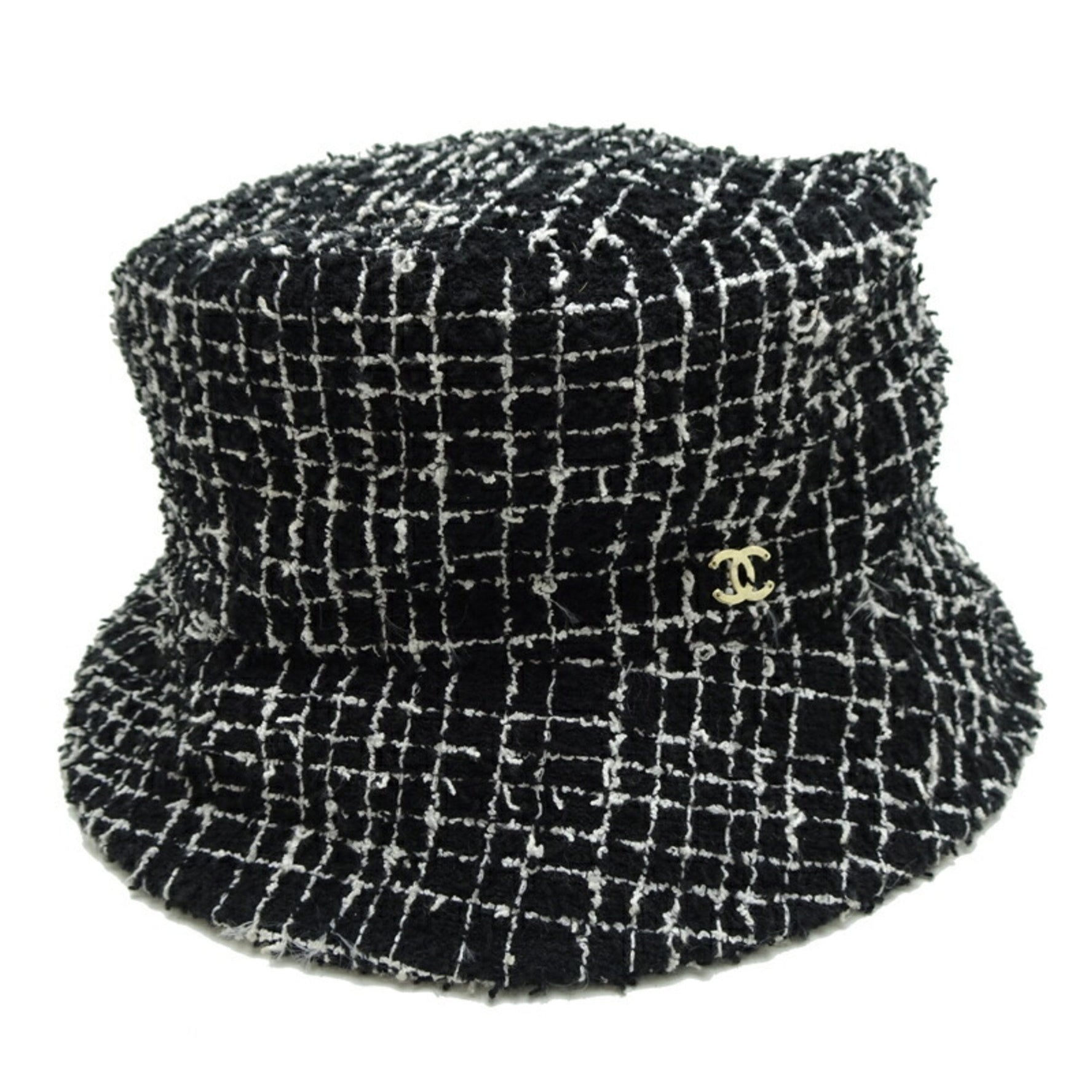 Chanel Tweed Bucket Hat, Size L, Women's Cotton, Black