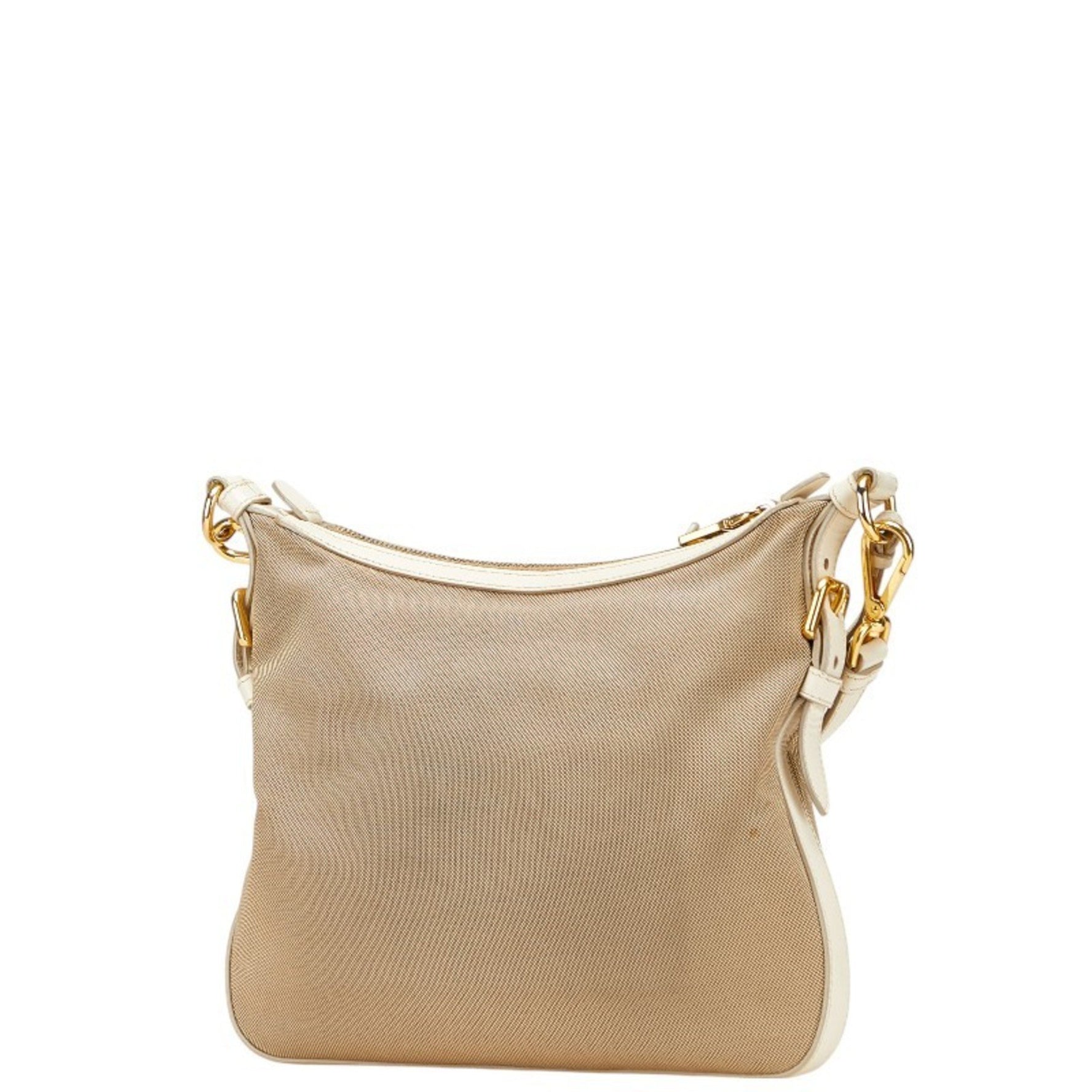 Prada Crossbody Shoulder Bag Beige Ivory Canvas Leather Women's PRADA
