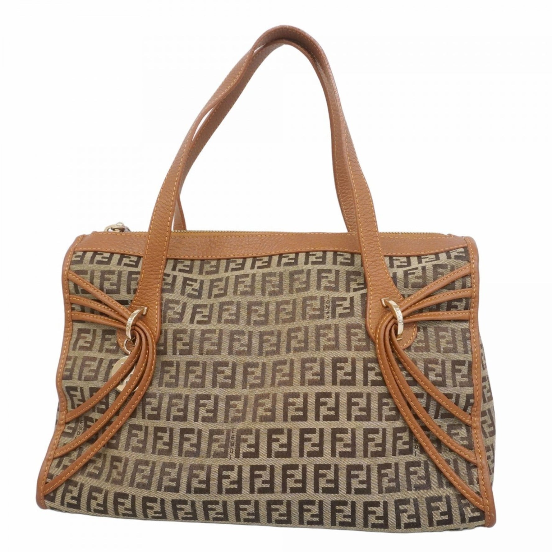 Fendi tote bag in nylon canvas, beige, light brown, and champagne.