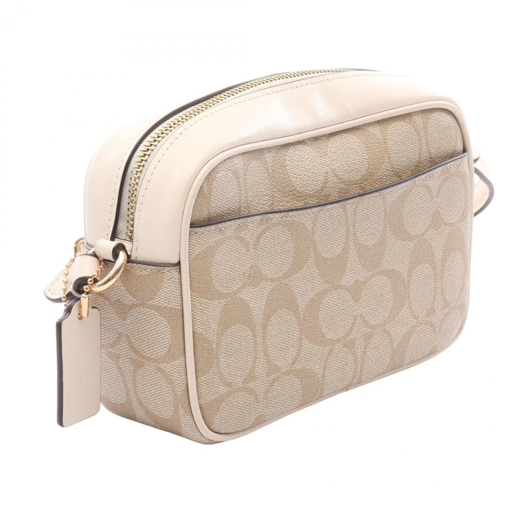 Coach Mini Jamie Camera Bag, Signature Shoulder Coated Canvas and Leather, Beige Ivory