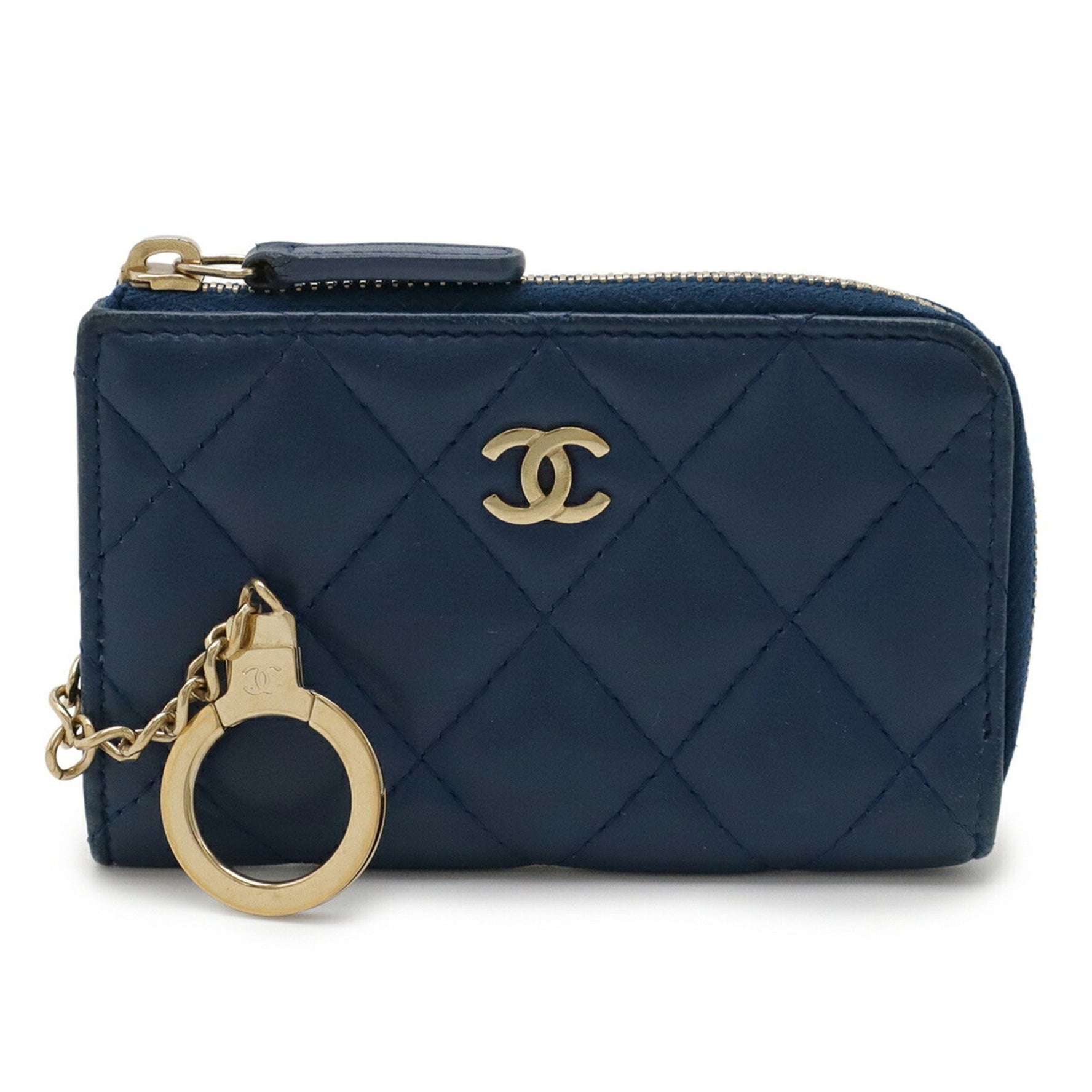 CHANEL Matelasse Coco Mark Coin Case/Purse with Key Ring, L-Shaped, Lambskin
