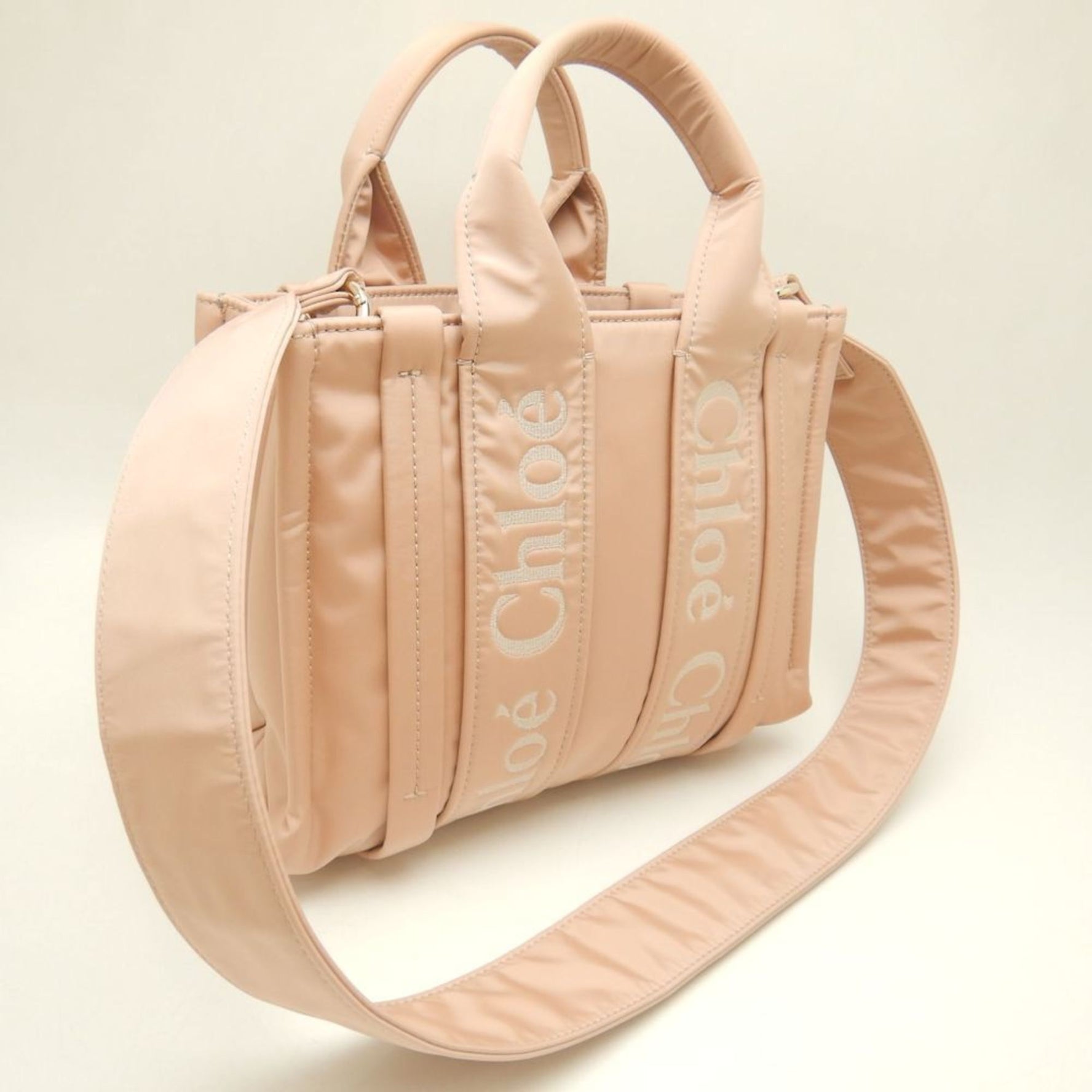 Chloé Chloe Woody Small Tote CHC23WS397L416K7 Handbag Nylon Pink Women's