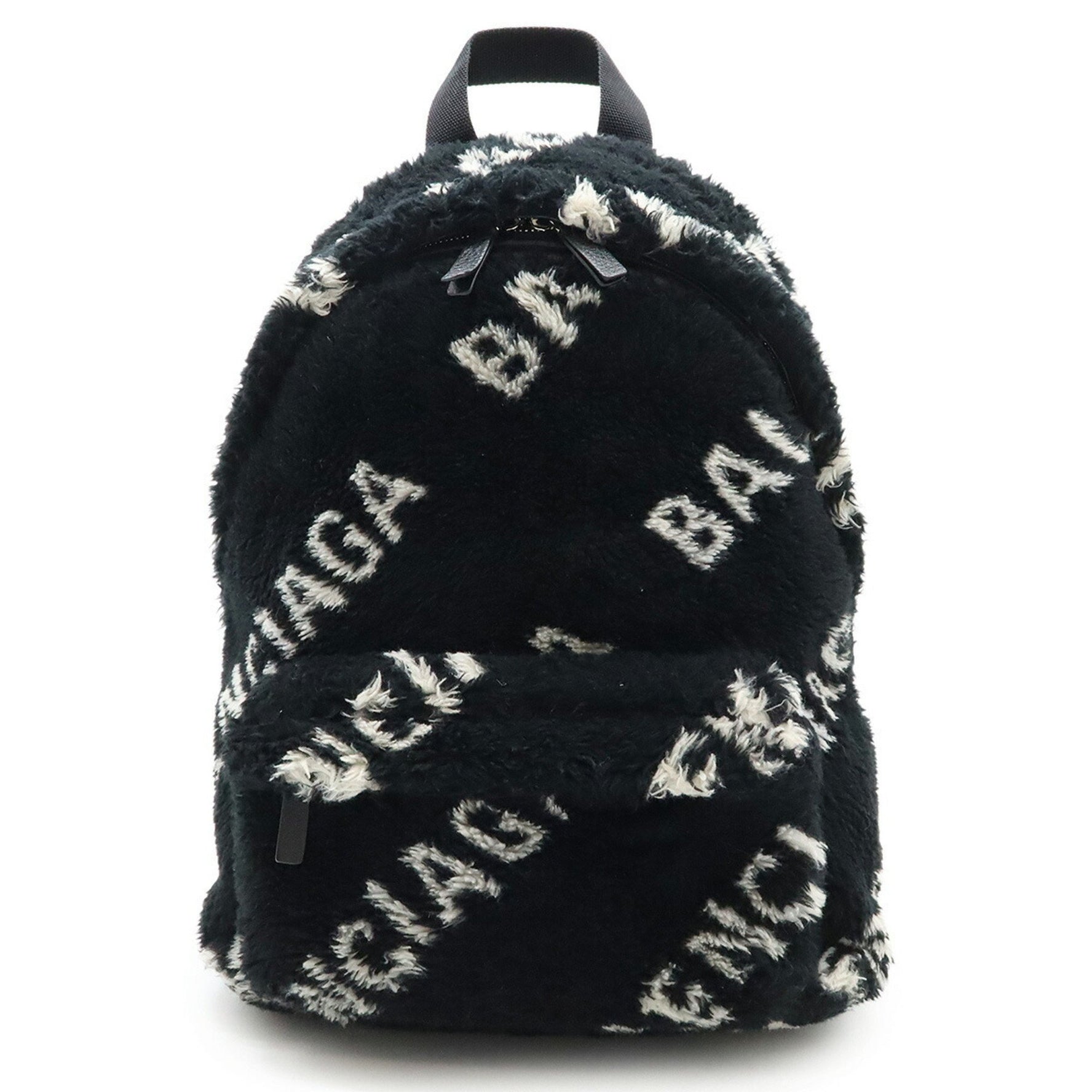 BALENCIAGA Everyday Backpack Rucksack Daypack Faux Fur Leather Black White