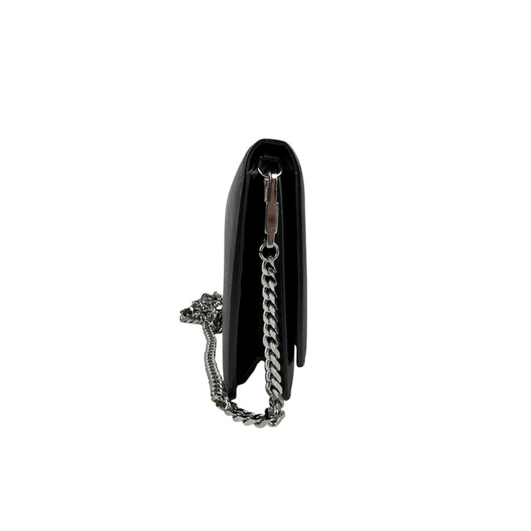 GIVENCHY Wallet Chain Shoulder Bag Leather Metal Black Silver