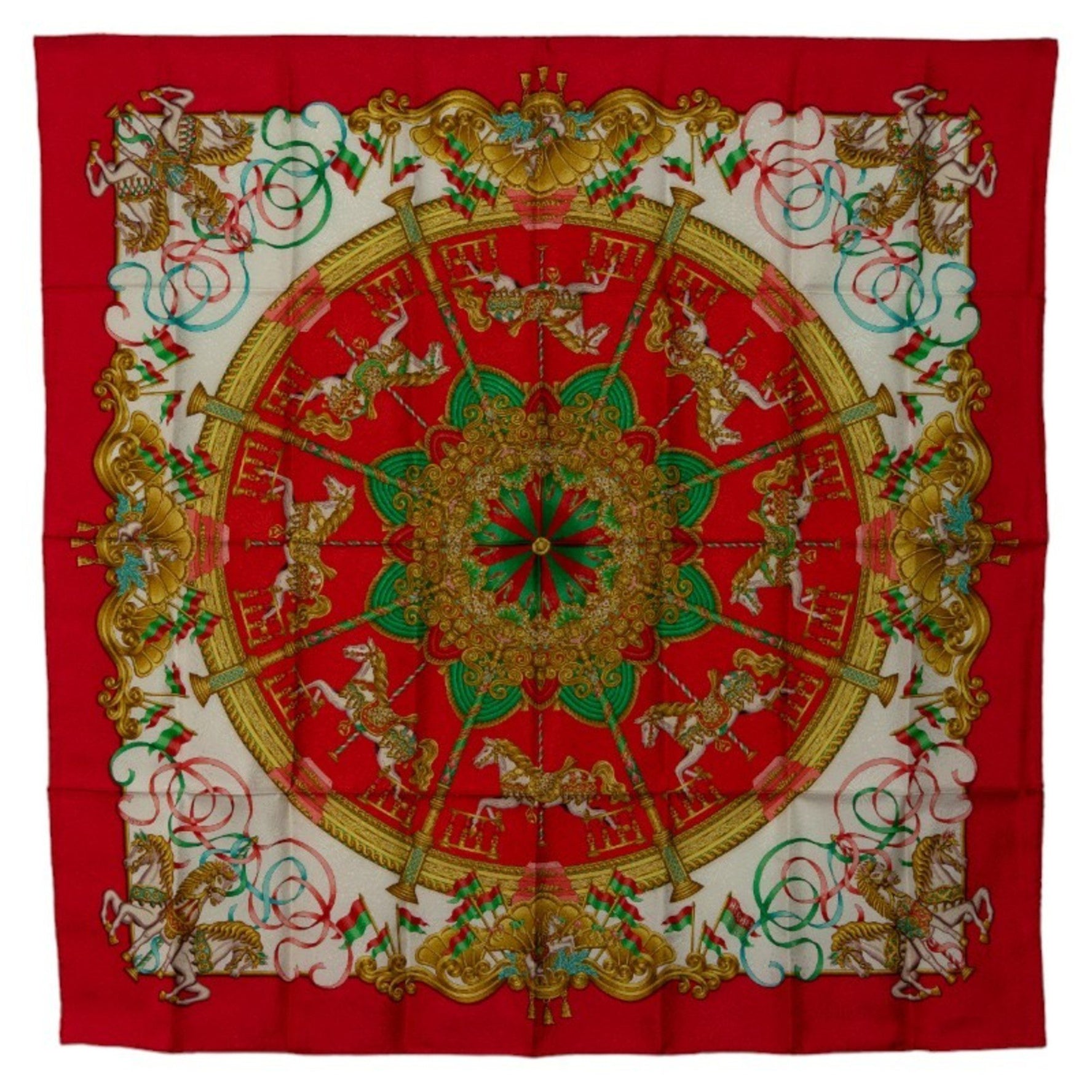 Hermes Carre 90 LUNA PARK Amusement Park Scarf Muffler Red Multicolor Silk Women's HERMES