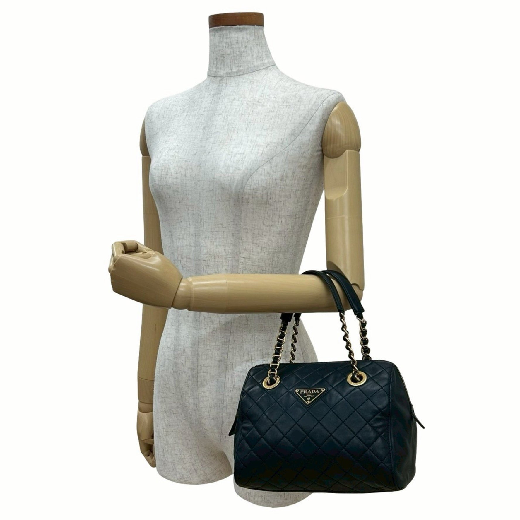 PRADA Triangle Logo Quilted Leather Chain Handbag/Mini Boston Bag