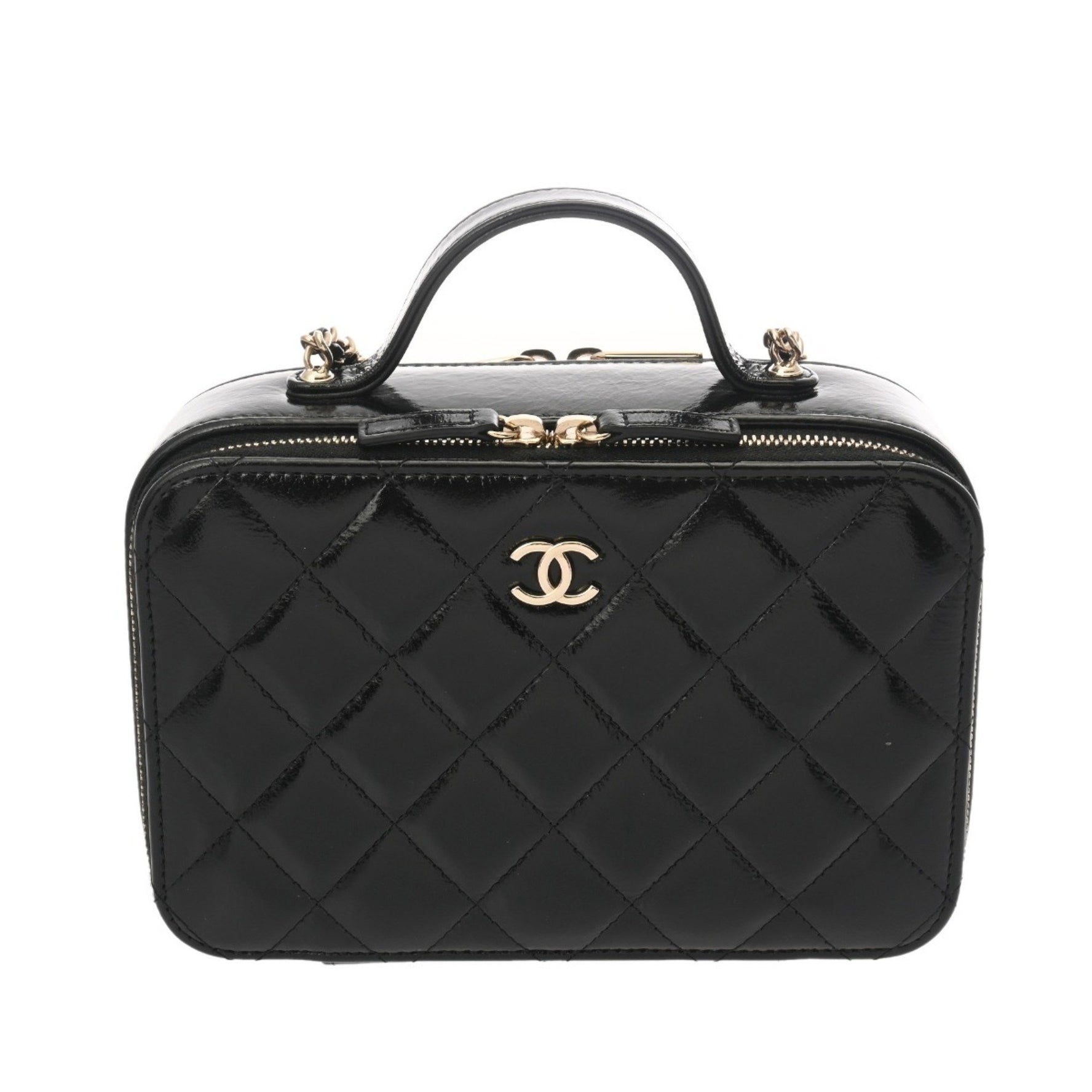CHANEL Top Handle Shiny Calfskin Vanity Bag, A-Rank, Pre-Owned, Ginzo