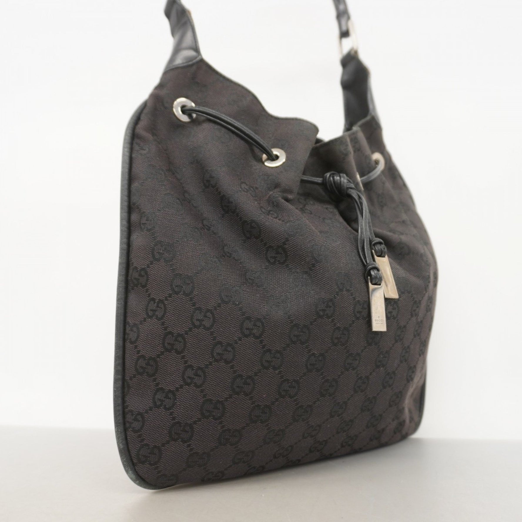 Gucci GG Canvas Bamboo Shoulder Bag 001 4033 Black Women's