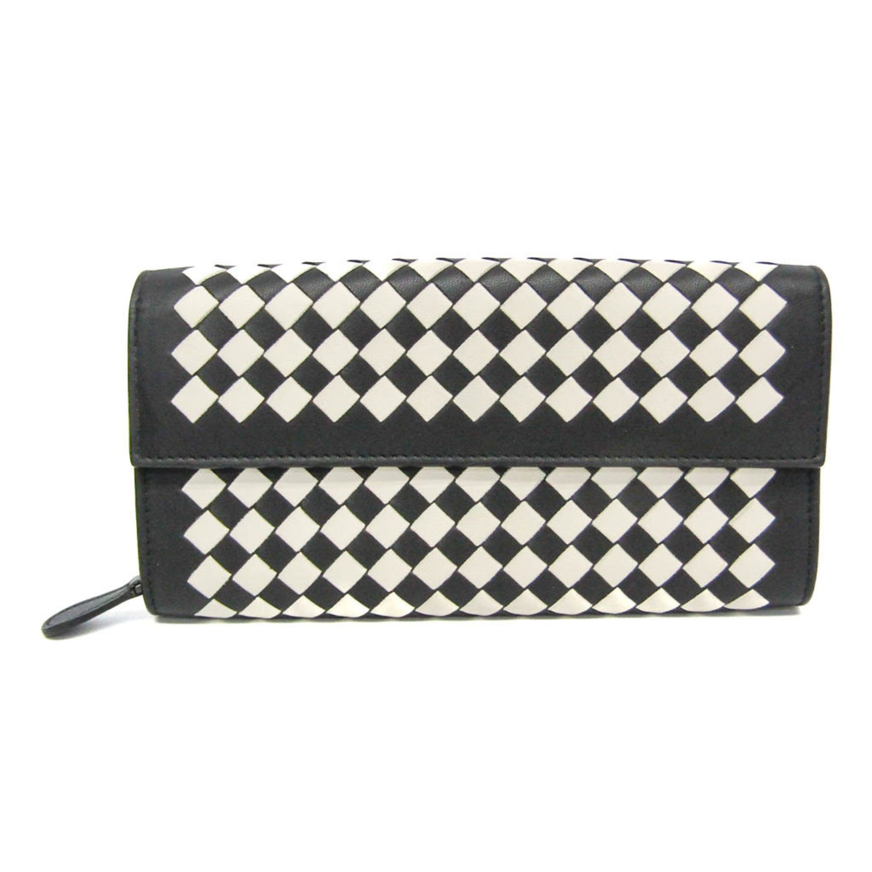 Bottega Veneta Intrecciato Men,Women Leather Long Wallet (bi-fold) Black,White