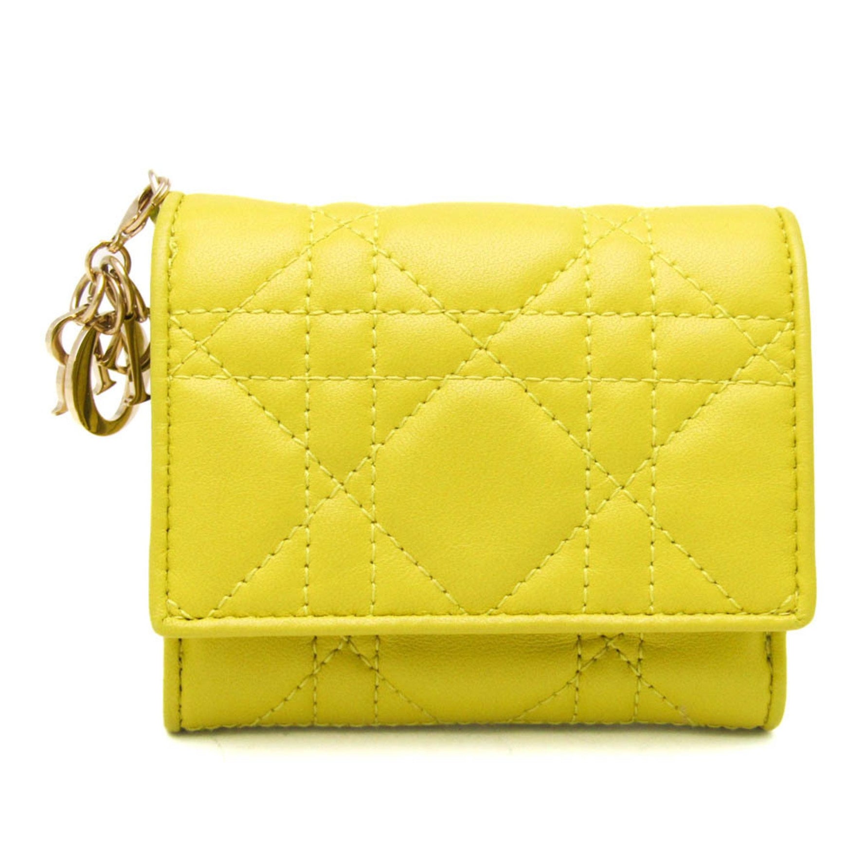 Christian Dior Cannage/Lady Dior Women's Leather Wallet (tri-fold) Yellow