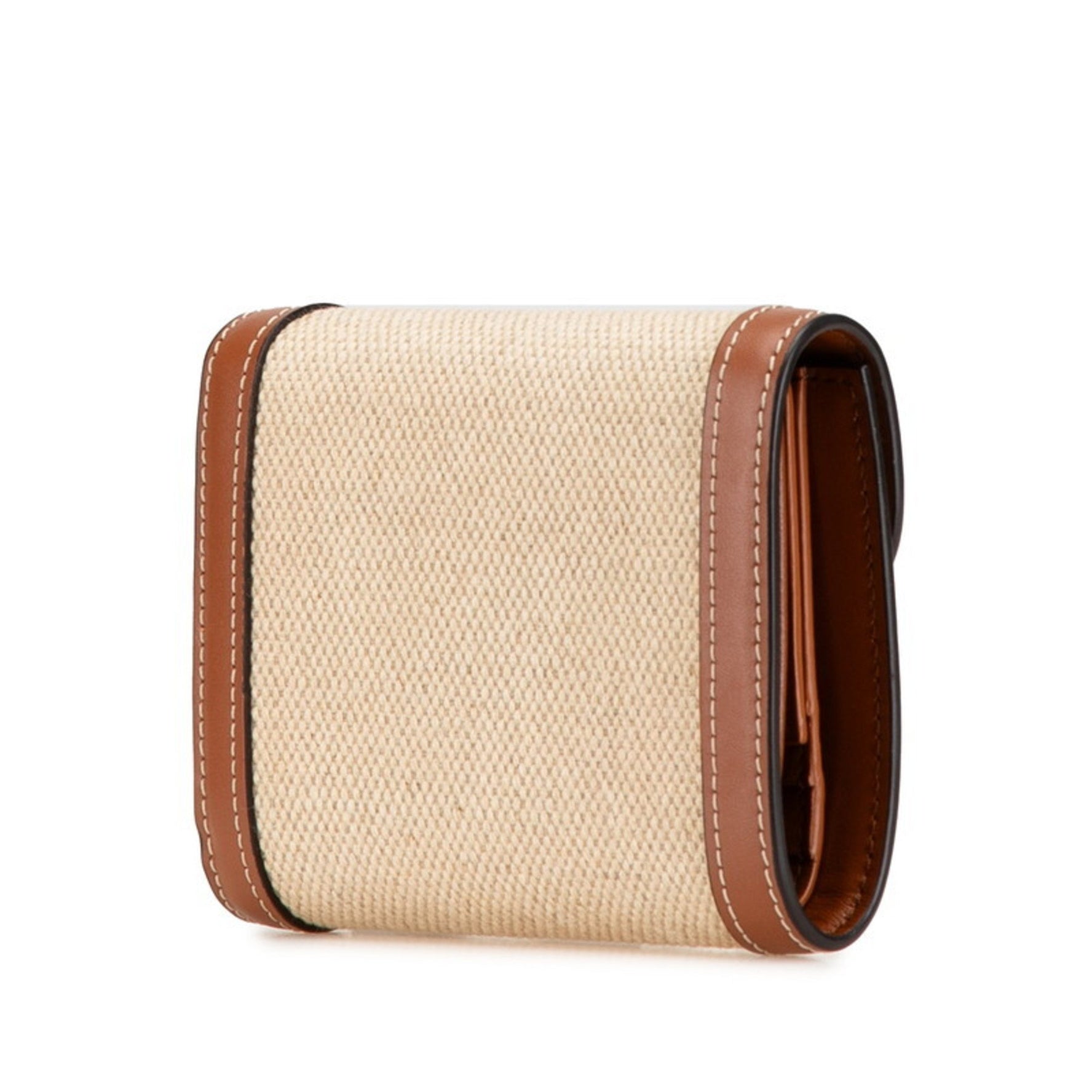 Celine Triomphe Small Flap Wallet Bi-fold Beige Tan Brown Canvas Leather