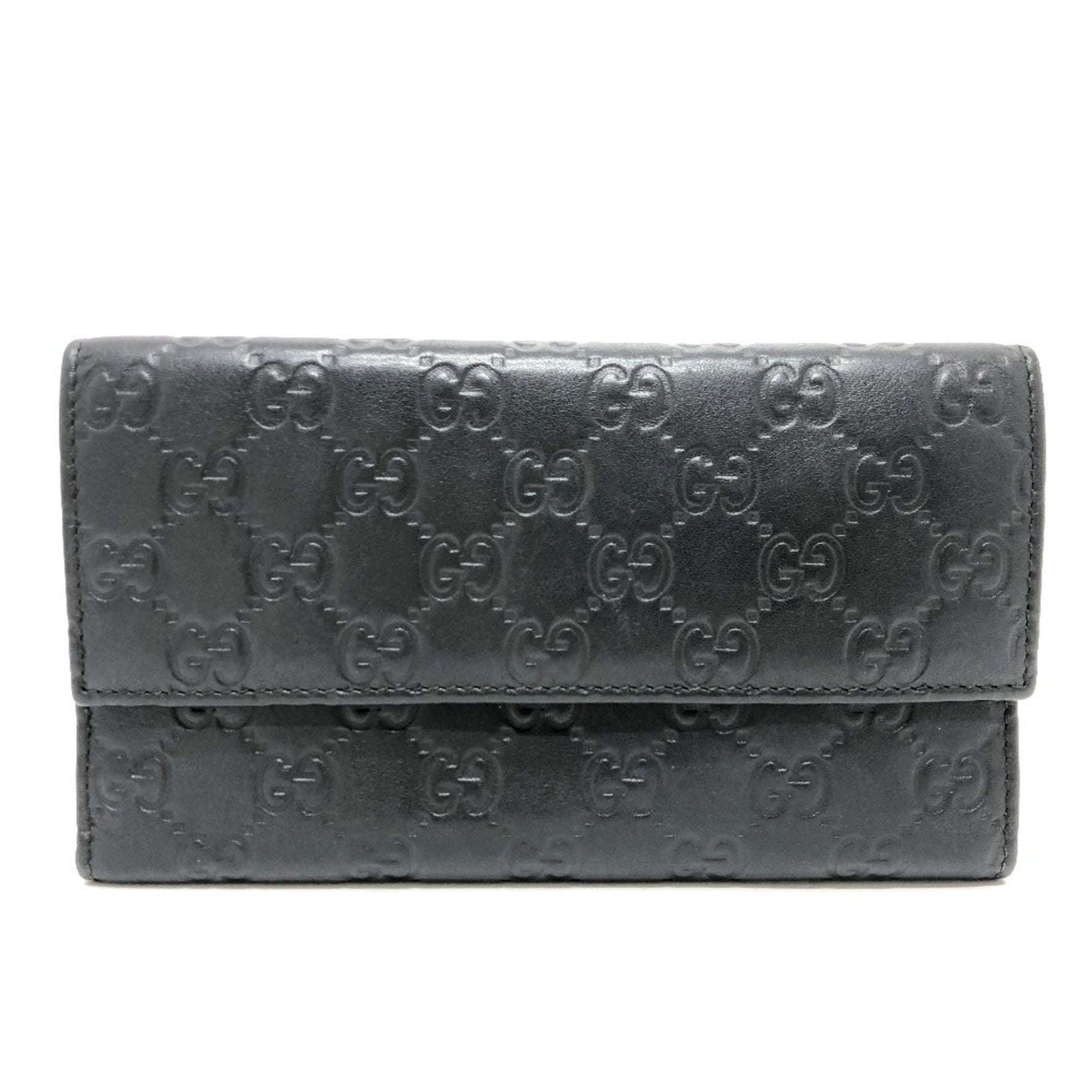 GUCCI Shima Line GG Wallet Long Embossed All-over Pattern Tri-fold Leather