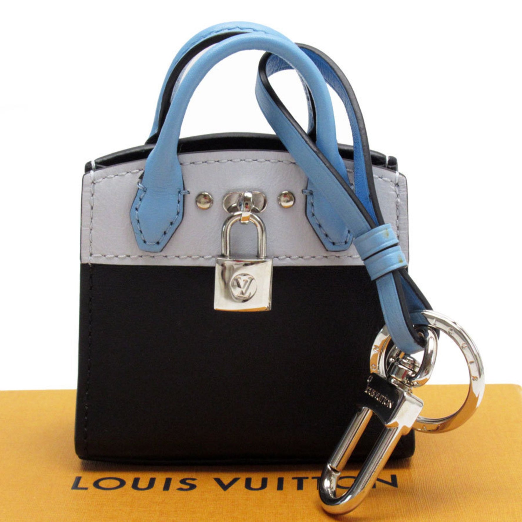 LOUIS VUITTON Charm Keychain City Steamer Leather Blue Men's Women's MP1789 t19387i