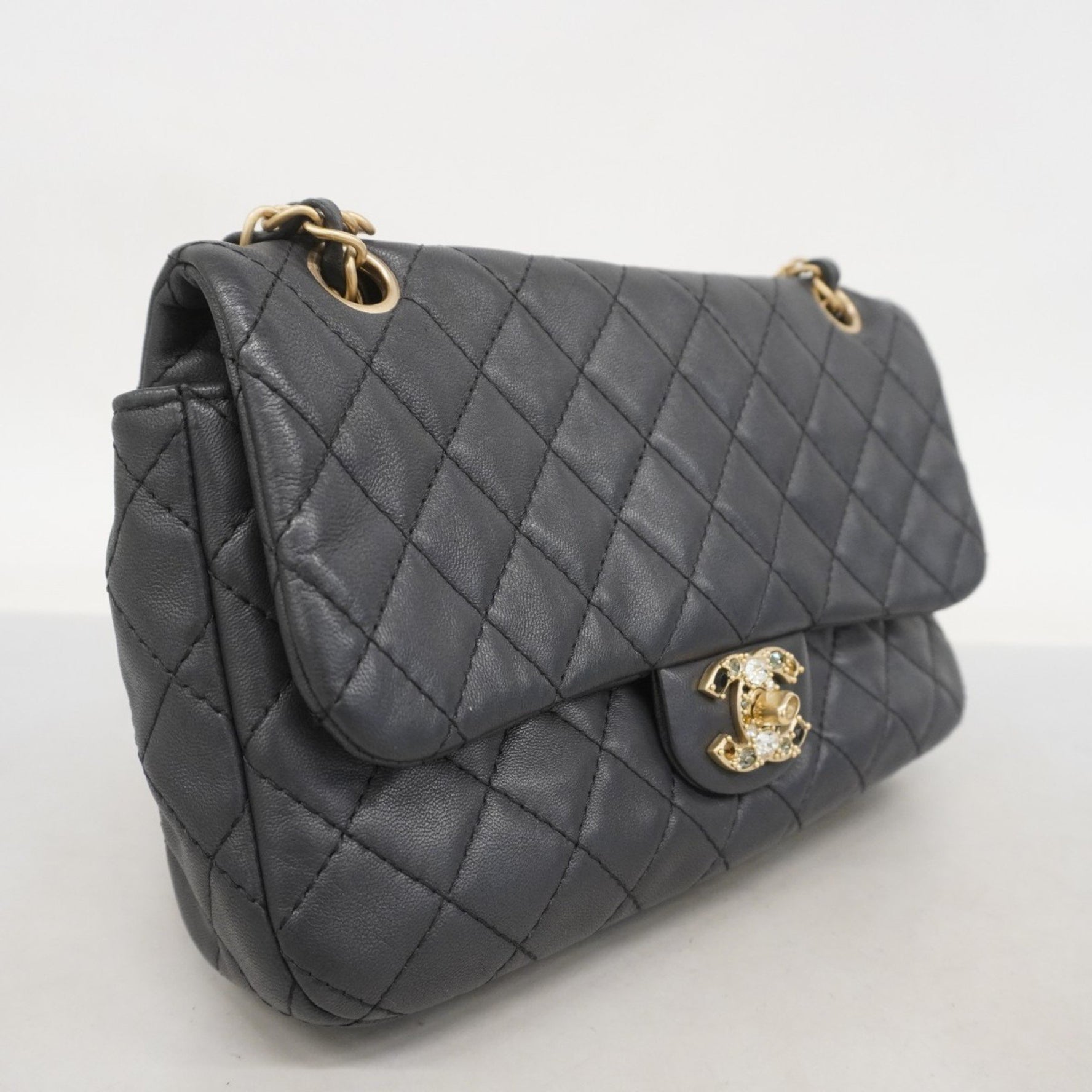 Chanel Shoulder Bag Matelasse W Chain Lambskin Champagne