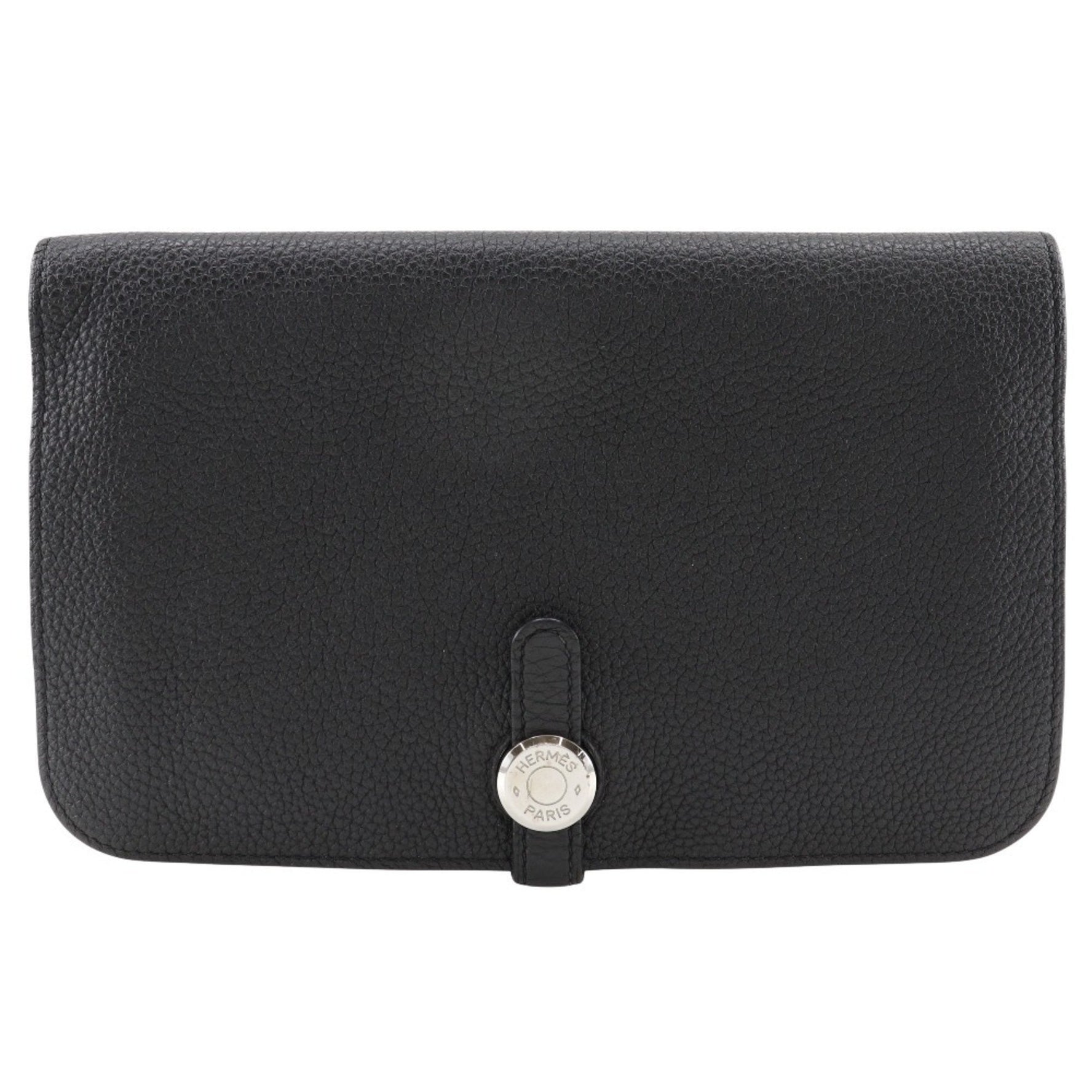 Hermes Dogon GM Long Wallet Togo 2014 Black □R Belt Clasp Unisex