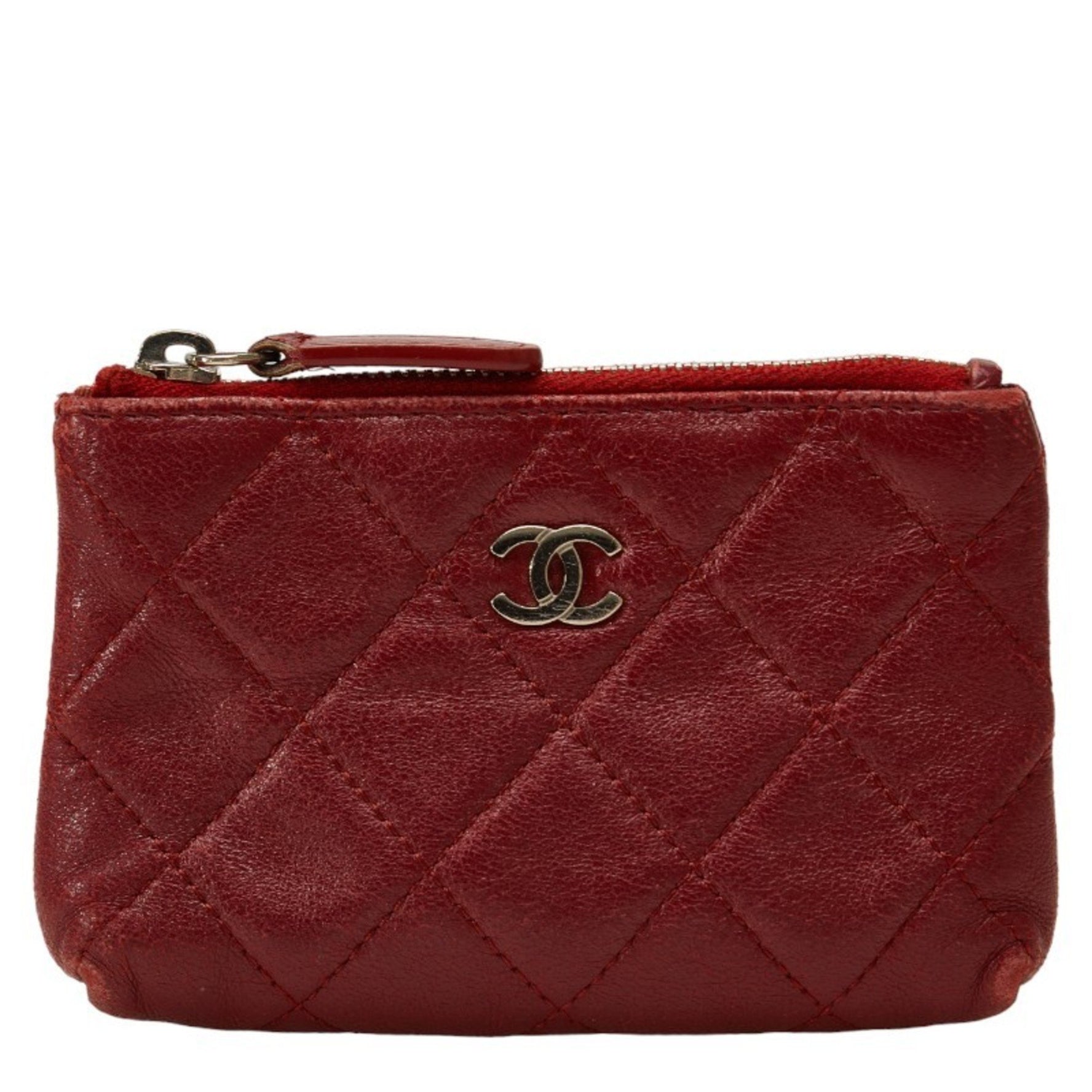 CHANEL Matelasse Coco Mark Wallet/Coin Case, Red Lambskin Leather