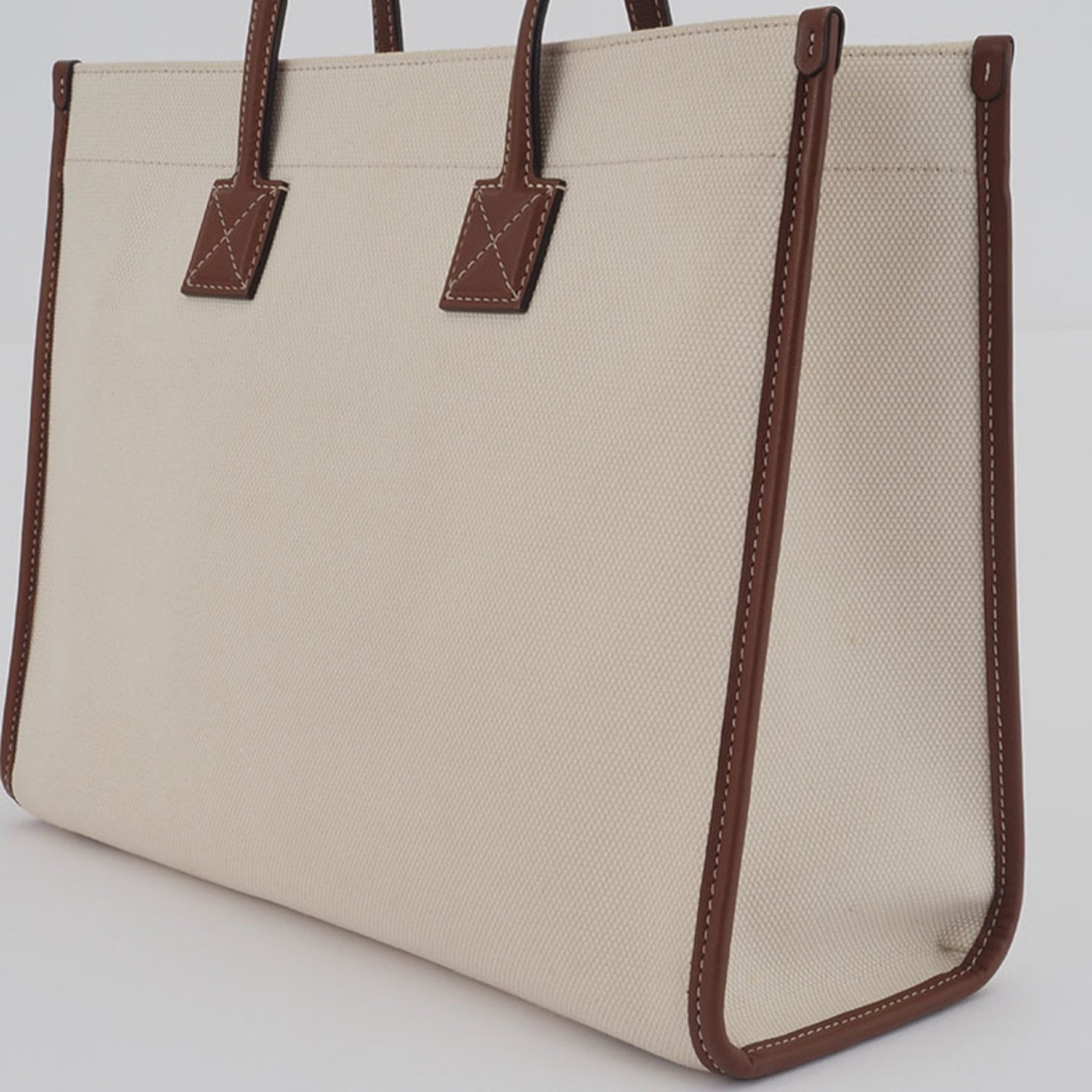 Burberry Small Freya Tote Bag Natural Tan Women's Cotton Calf Leather BURBERRY