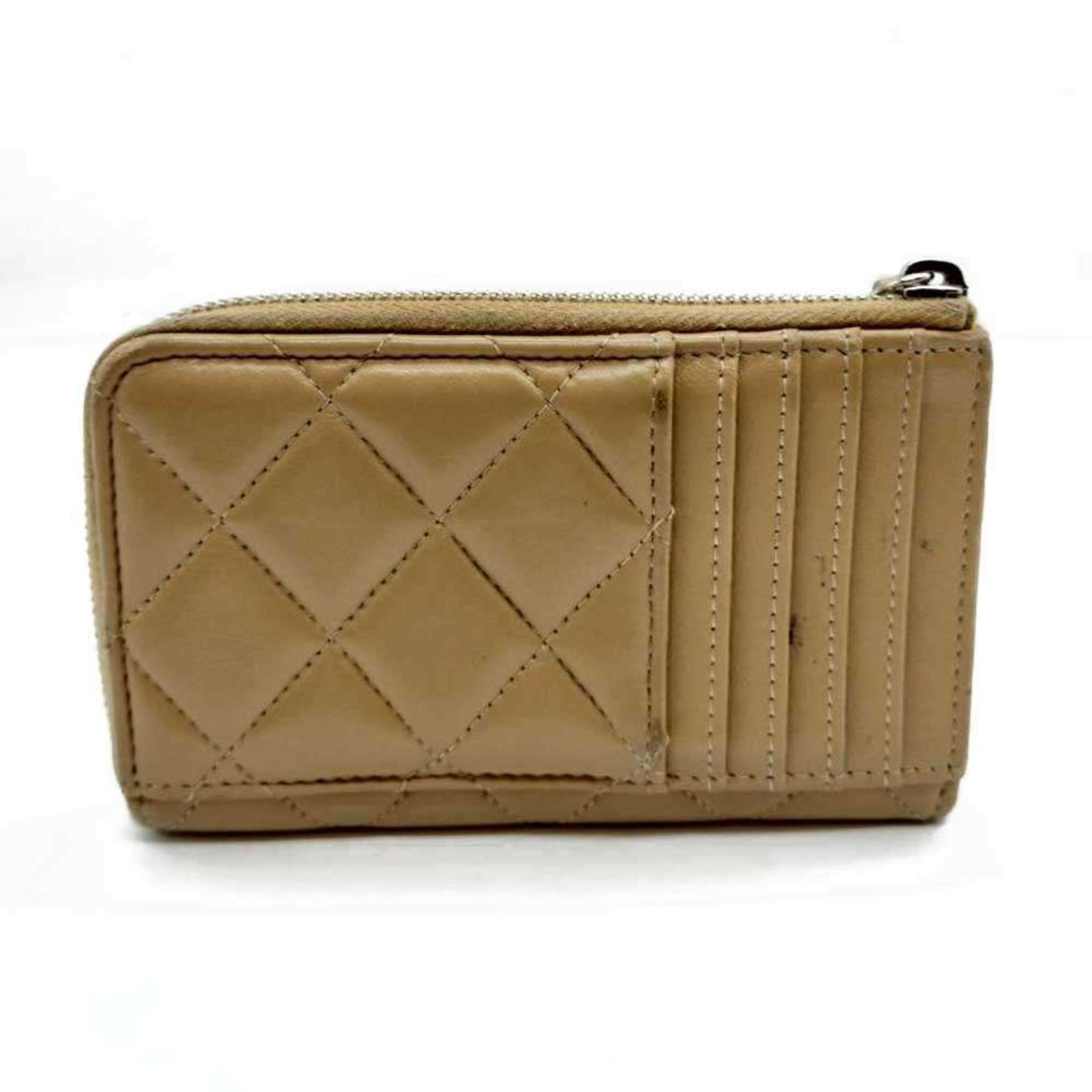 CHANEL Matelasse Fragment Case with Coin and Card Holder, Rhinestones, Coco Mark, Beige Light Brown Lambskin