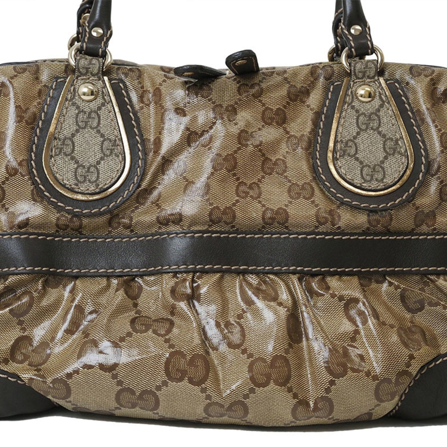 Gucci GG Crystal Handbag Beige x Dark Brown Women's PVC Leather Boston Bag GUCCI