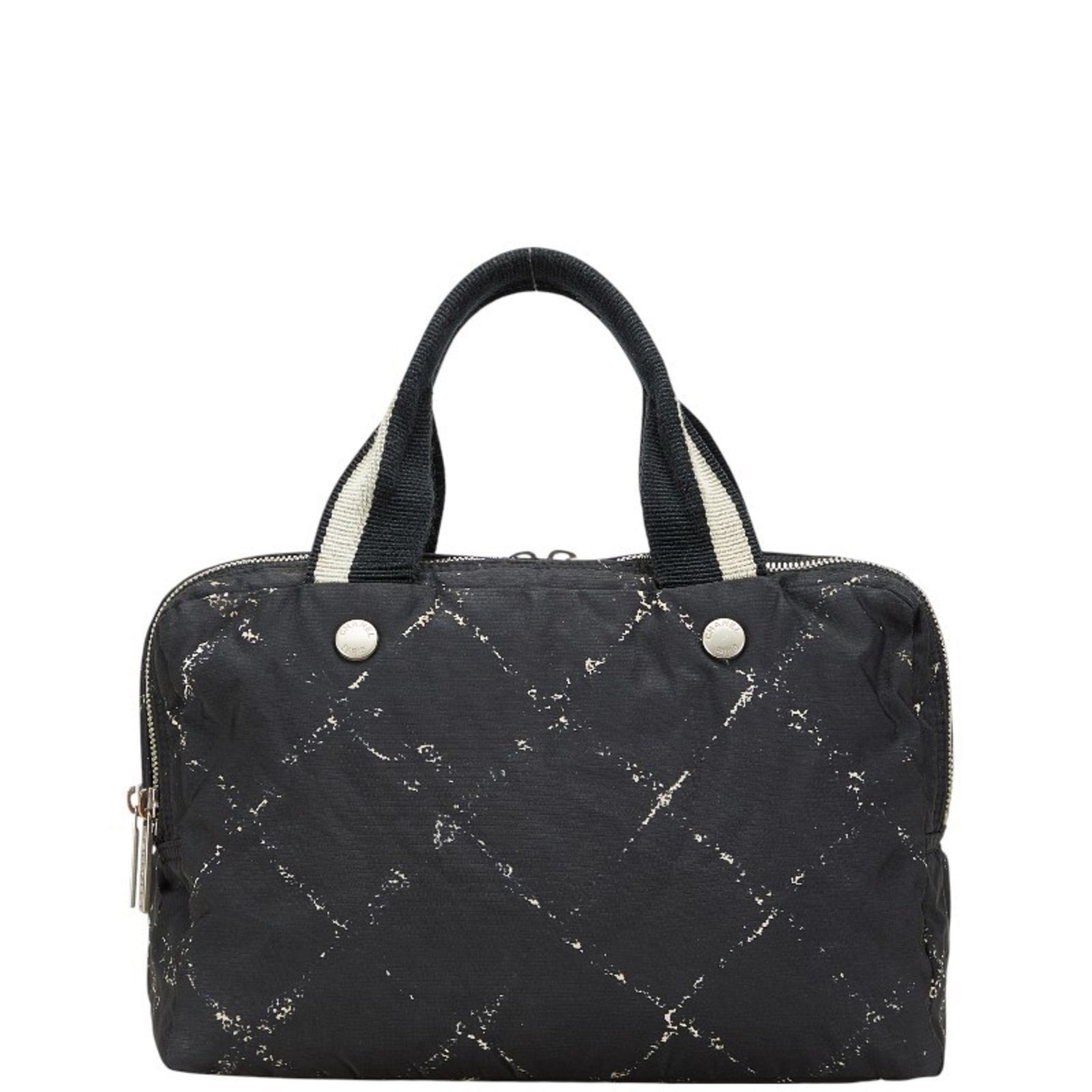 Chanel (formerly the Travel Line) Handbag Mini Boston Bag in Black and White Nylon