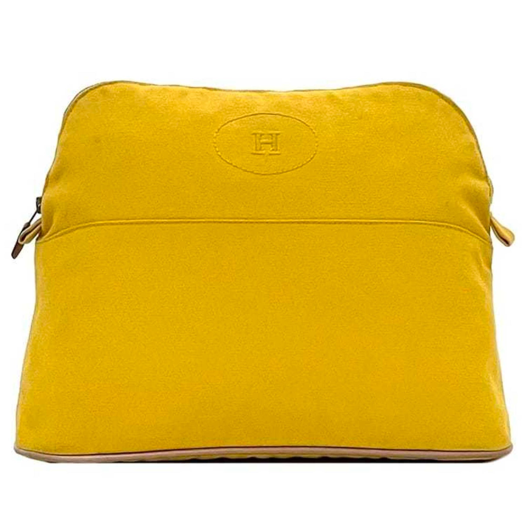 Hermes Pouch Bolide GM ec-22955 Yellow Cotton Canvas Leather HERMES Embroidered Clutch Bag Compact Mini