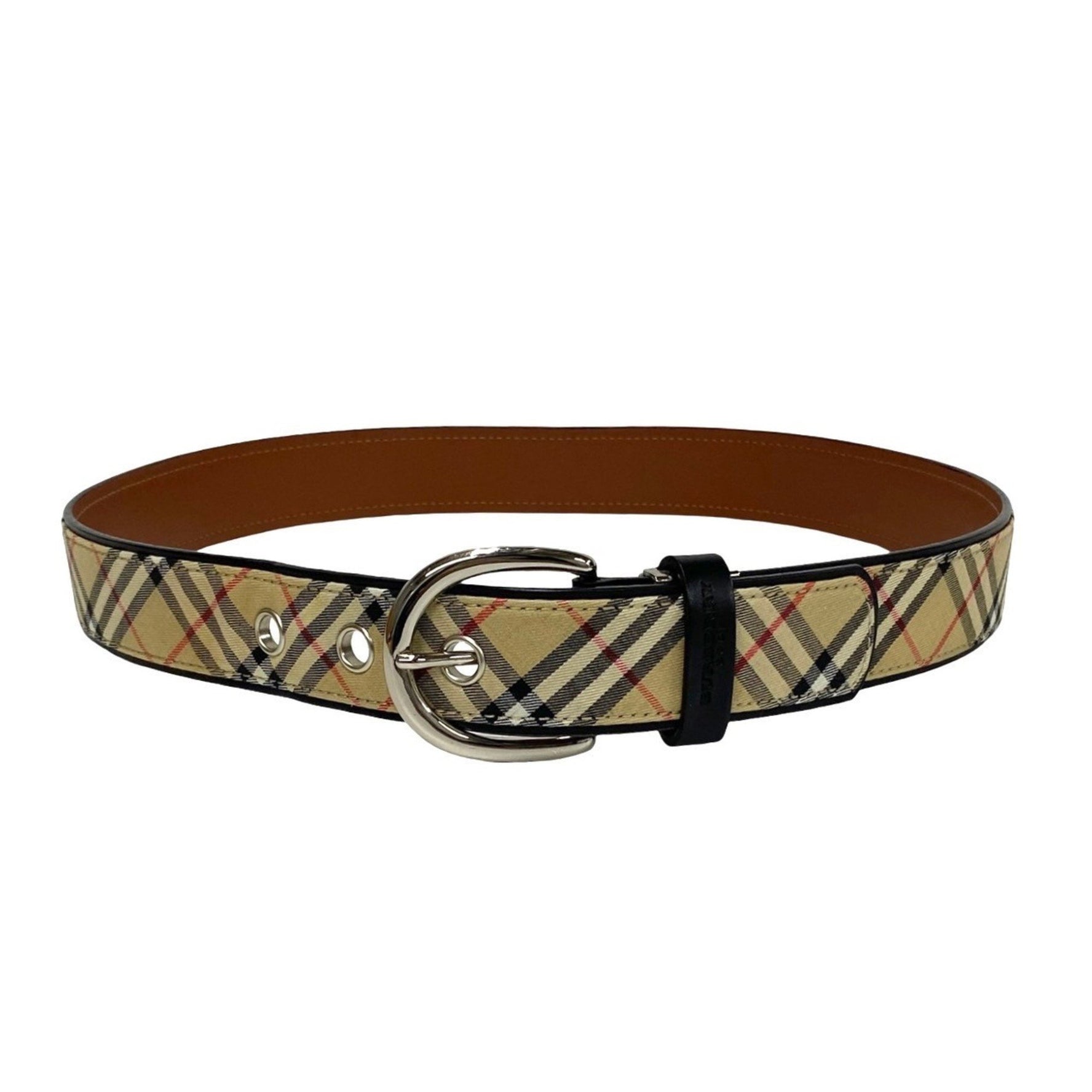 BURBERRY Nova Check Canvas Leather Brown Belt Burberry Golf Men's