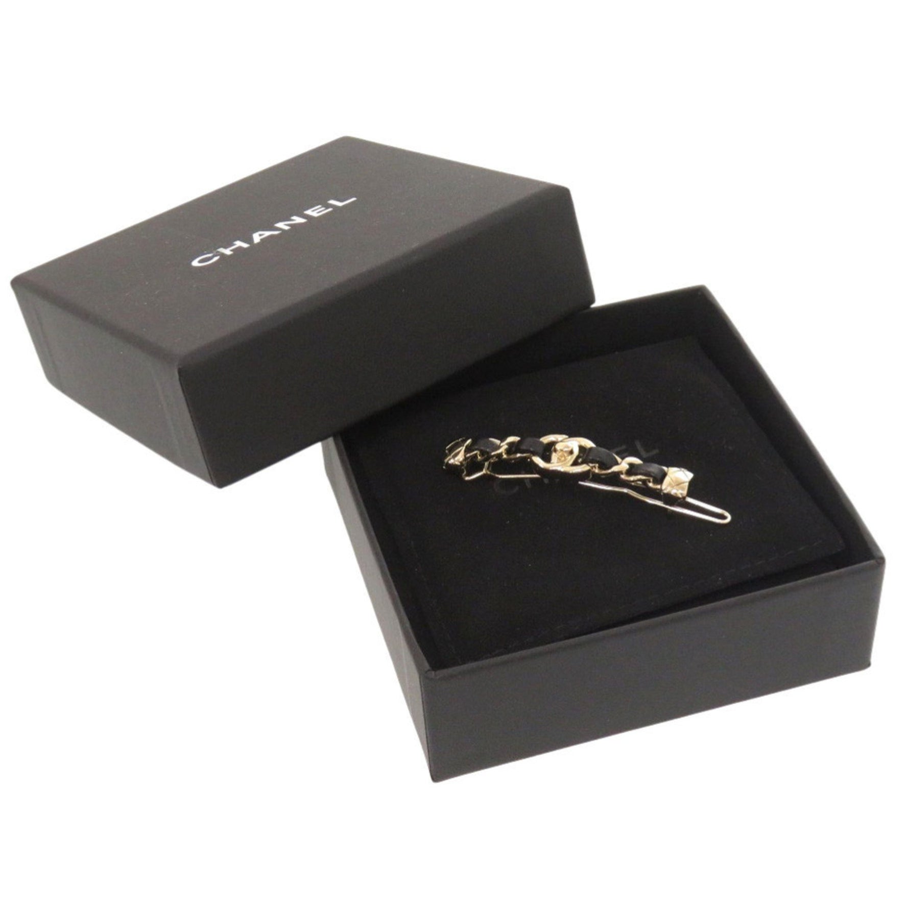 Like new Chanel Matelasse Turnlock Coco Mark Gold Metal Leather Hairpin Hair Accessory 1572