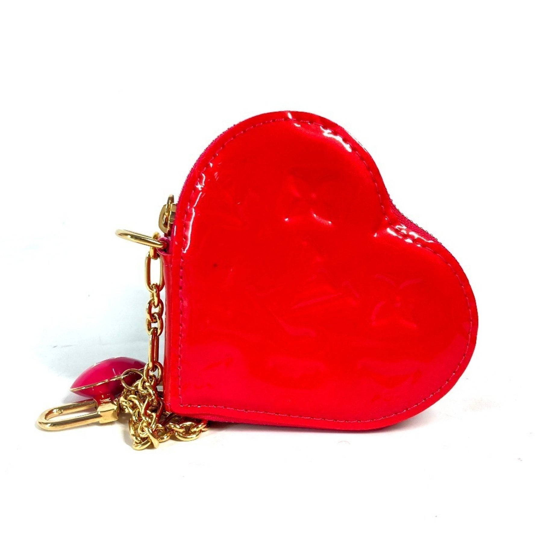 Louis Vuitton Monogram Vernis Porte Monet Cool Coin Purse Wallet with Key Ring Heart Wallet/Coin Case Canvas Rose Pop Pink