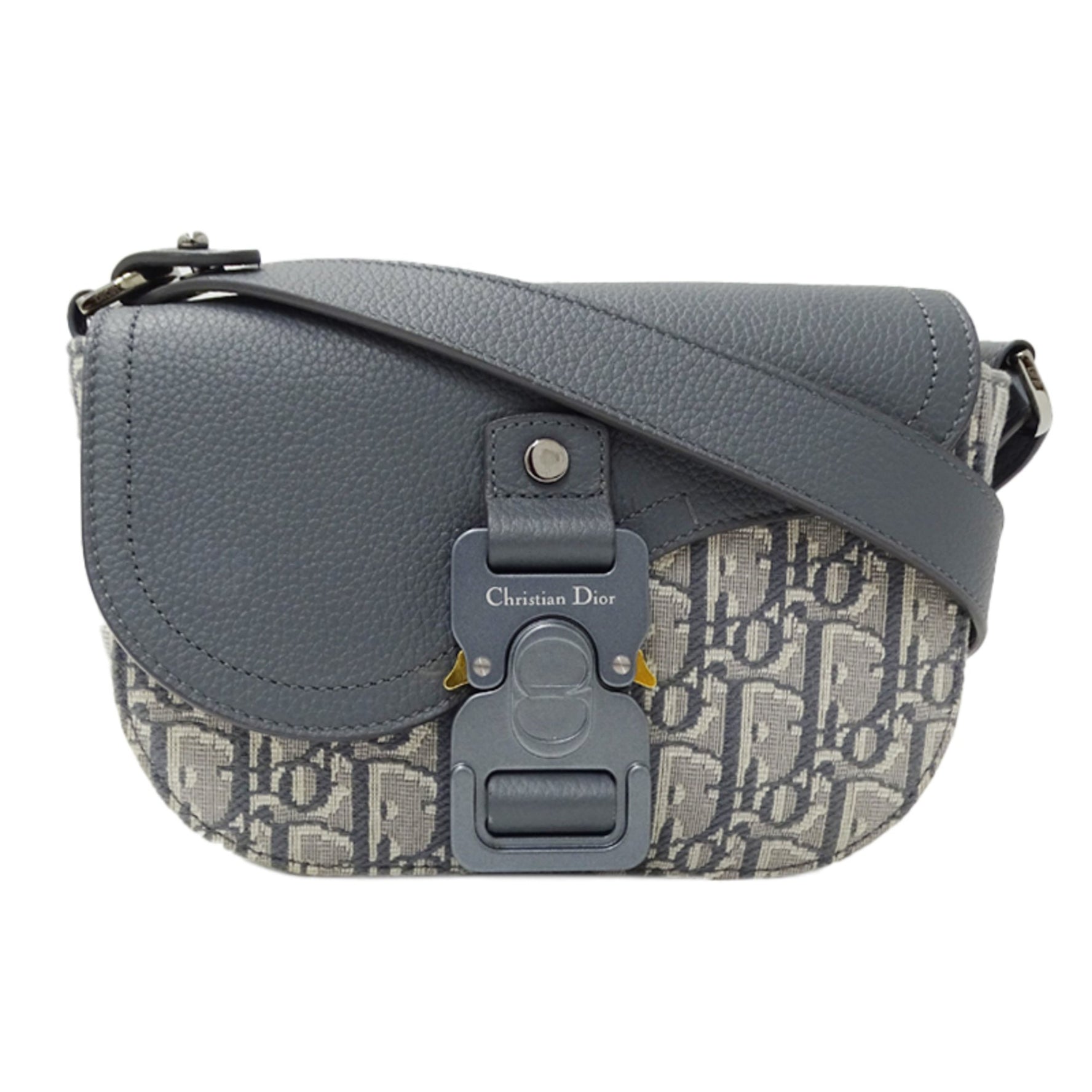 Christian Dior Dior Oblique Shoulder Bag in Jacquard Calfskin Saddle Trotter Leather Canvas