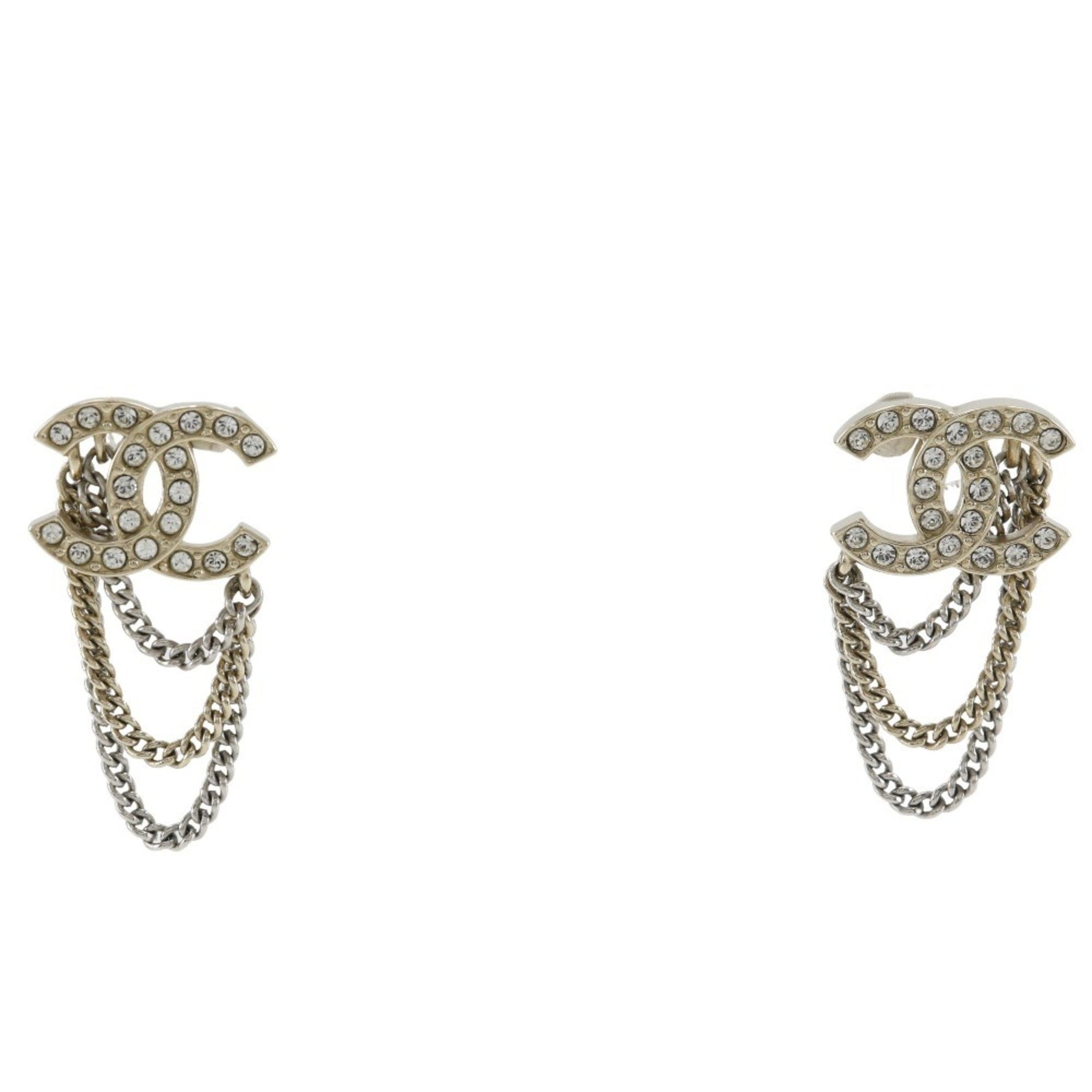 CHANEL COCO Mark Chain Earrings A21B x Metal Rhinestones Approx. 7.96g Women's