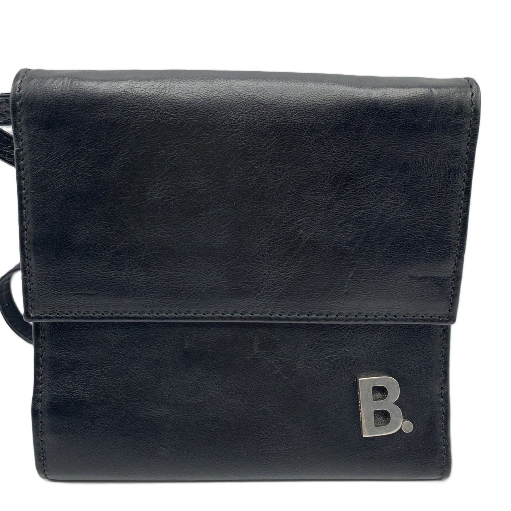 Balenciaga Shoulder Wallet Tri-fold Black Leather BALENCIAGA