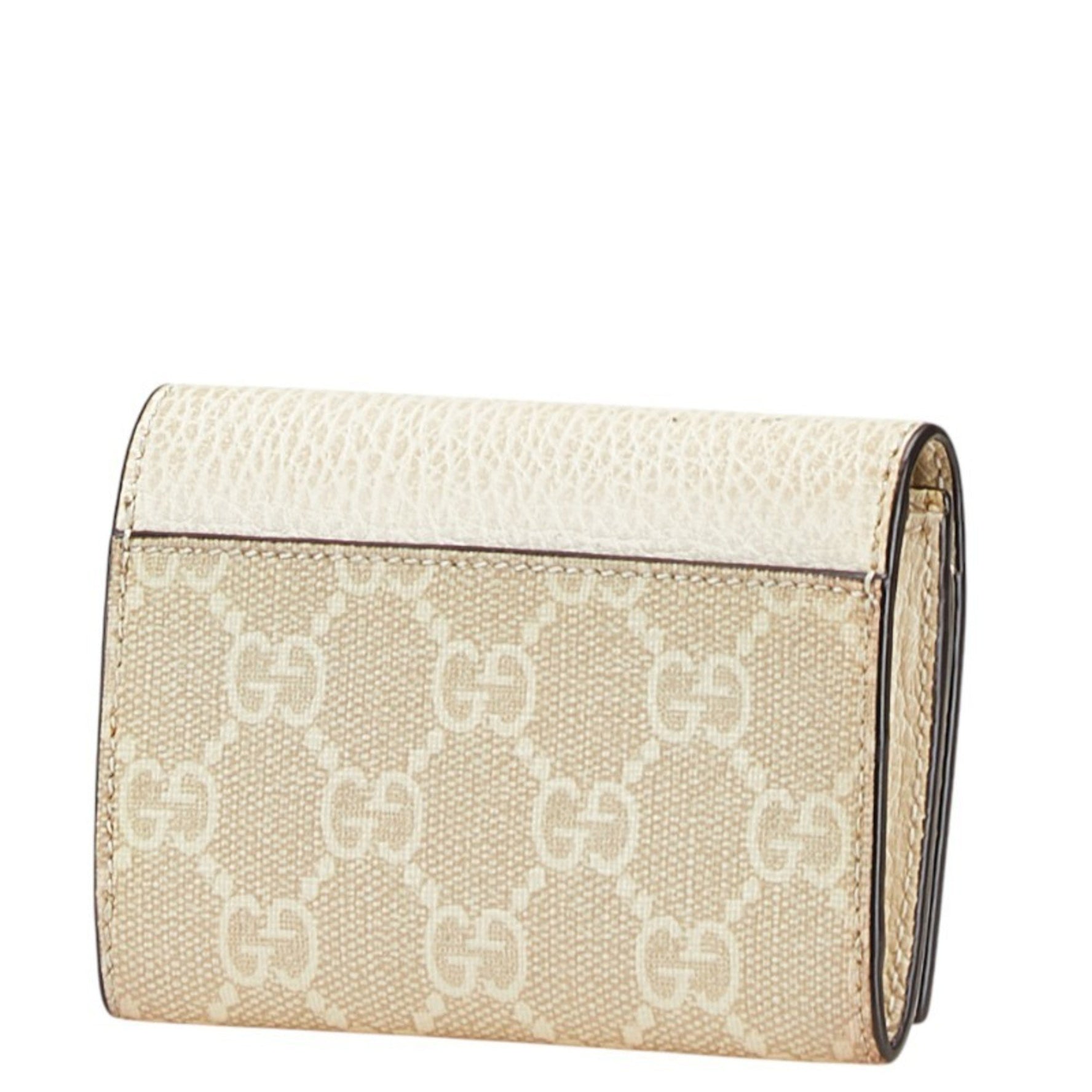 Gucci GG Supreme Card Case Beige Ivory Leather PVC Women's GUCCI