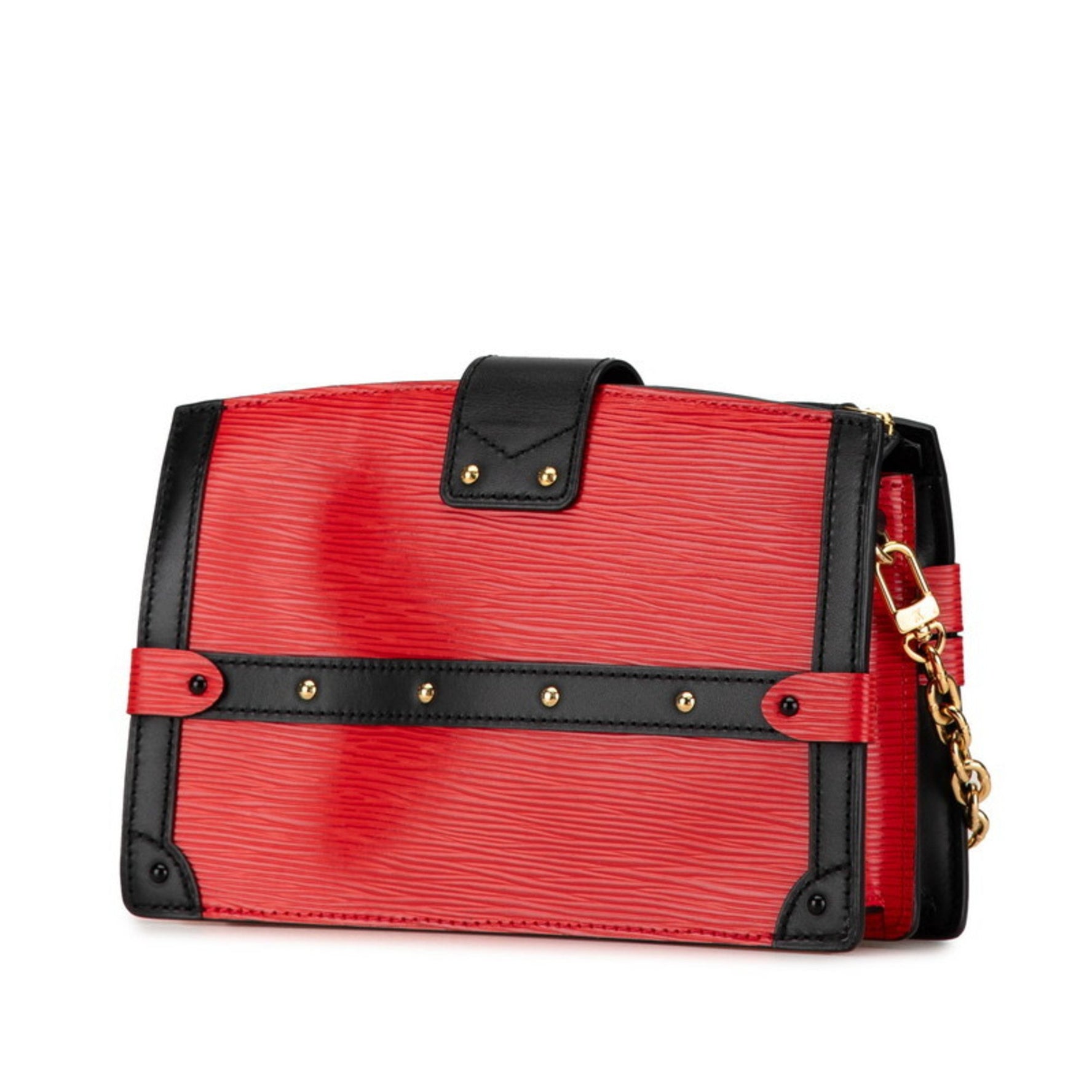 Louis Vuitton Epi Trunk Clutch Bag Shoulder Rouge Black Leather