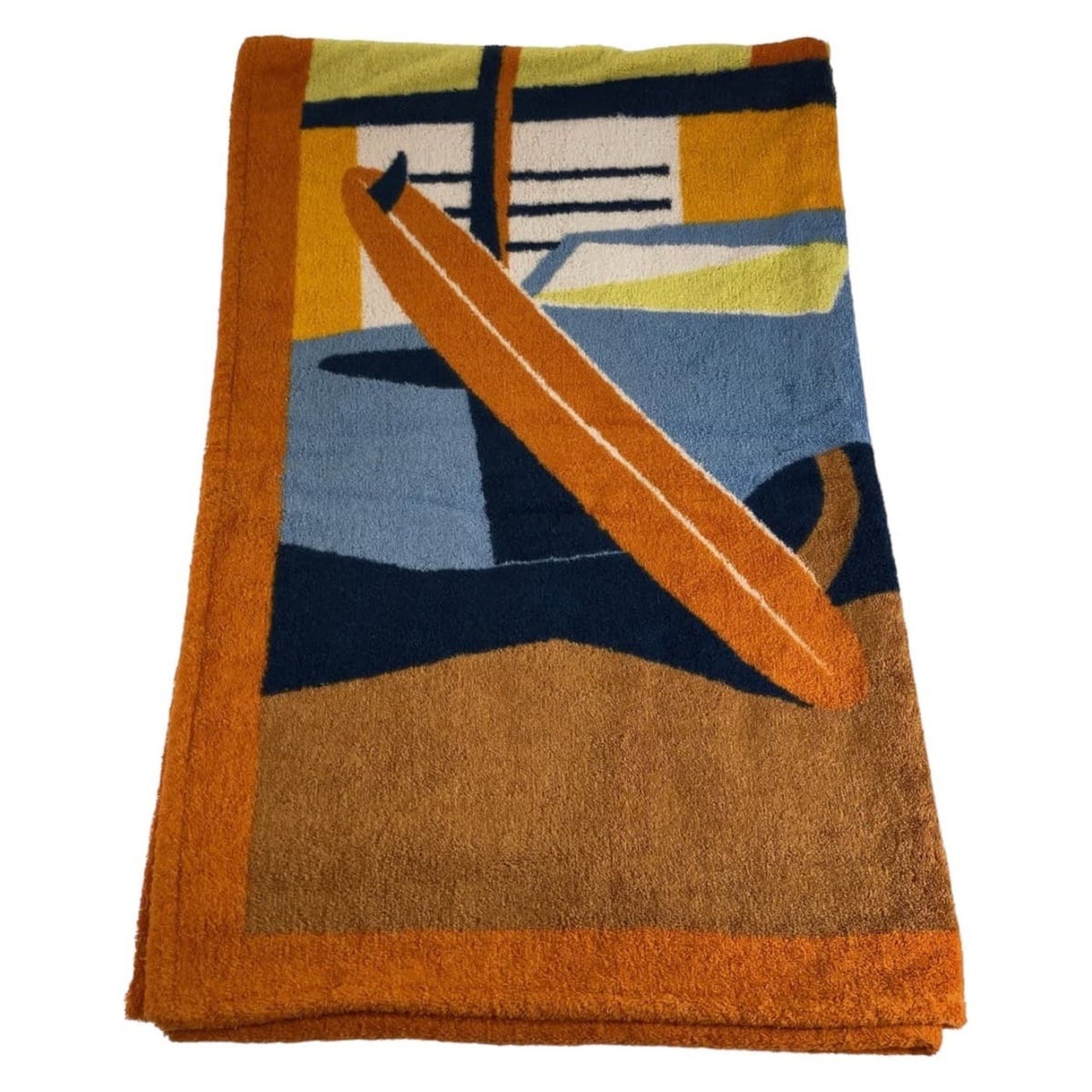 HERMES Apres La Vague Beach Towel Orange Multicolor Cotton