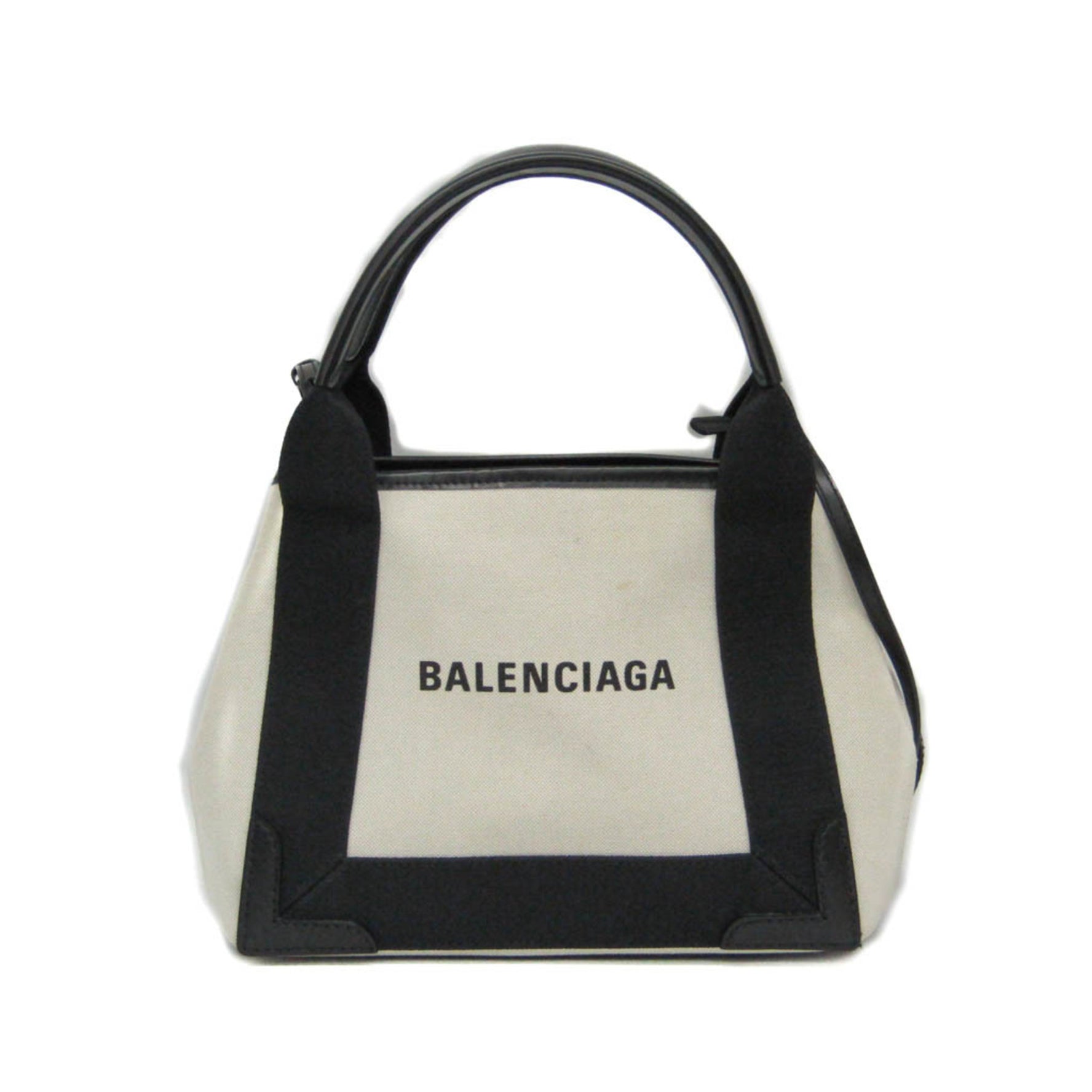 Balenciaga Navy Cabas XS Women's Canvas,Leather Handbag,Shoulder Bag Black,Cream