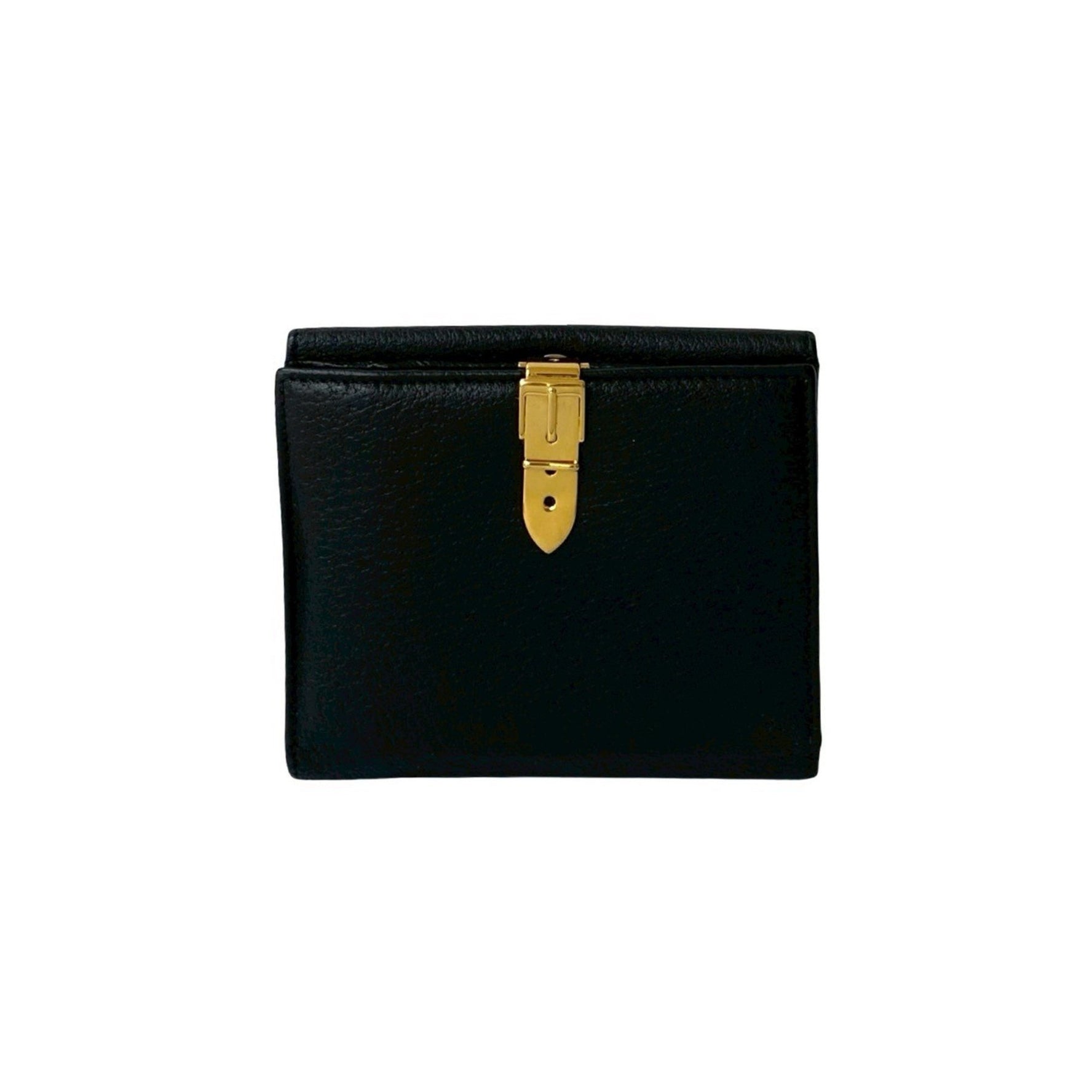GUCCI Belt Motif with Metal Fittings, Genuine Leather Bifold Wallet, Mini Card Case, Coin Purse