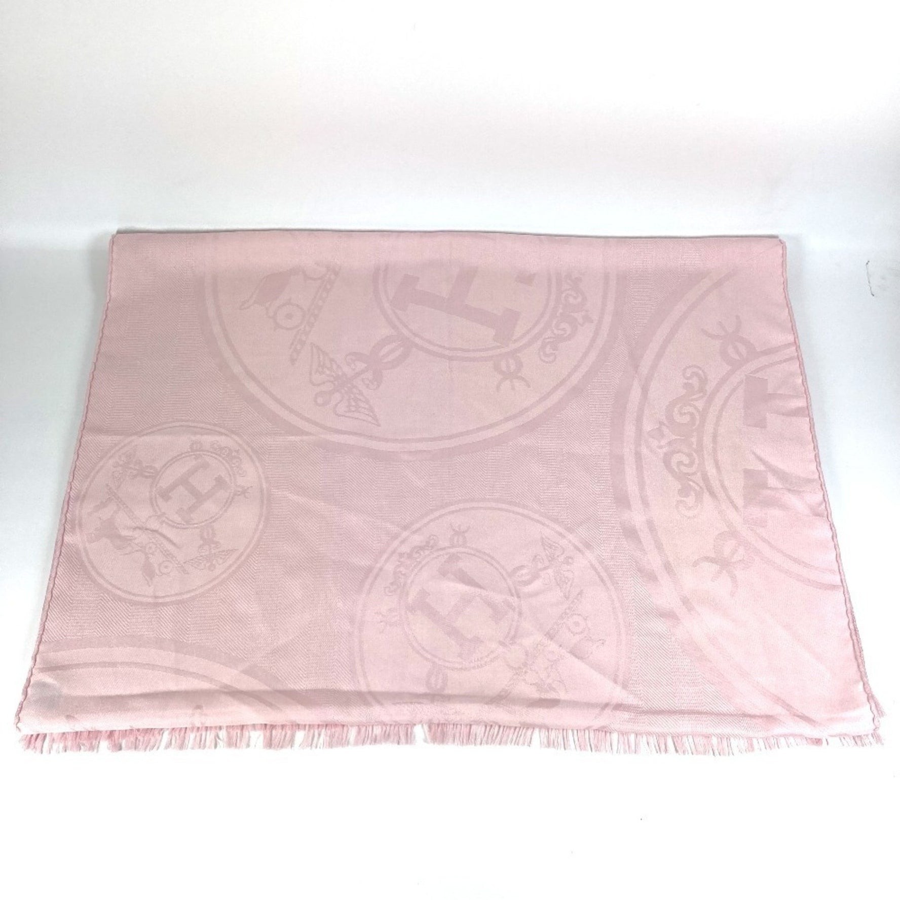 HERMES New Libris Shawl/Scarf/Stole, Fringe, Cashmere, Silk, Men's/Women's, Rose Pearl