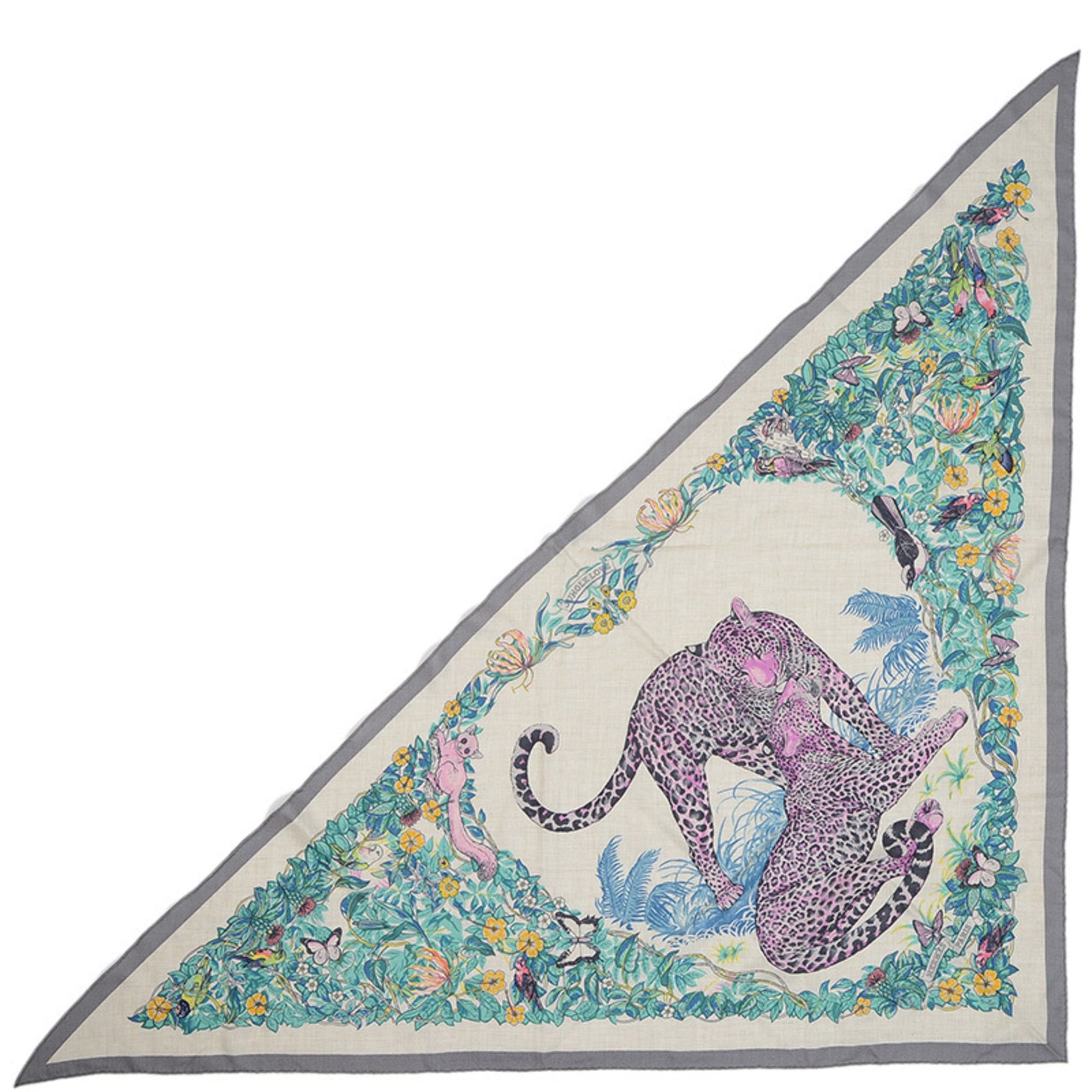 Hermes Triangle Geant Scarf/Muffler JUNGLE LOVE Gliacier Natural Multicolor