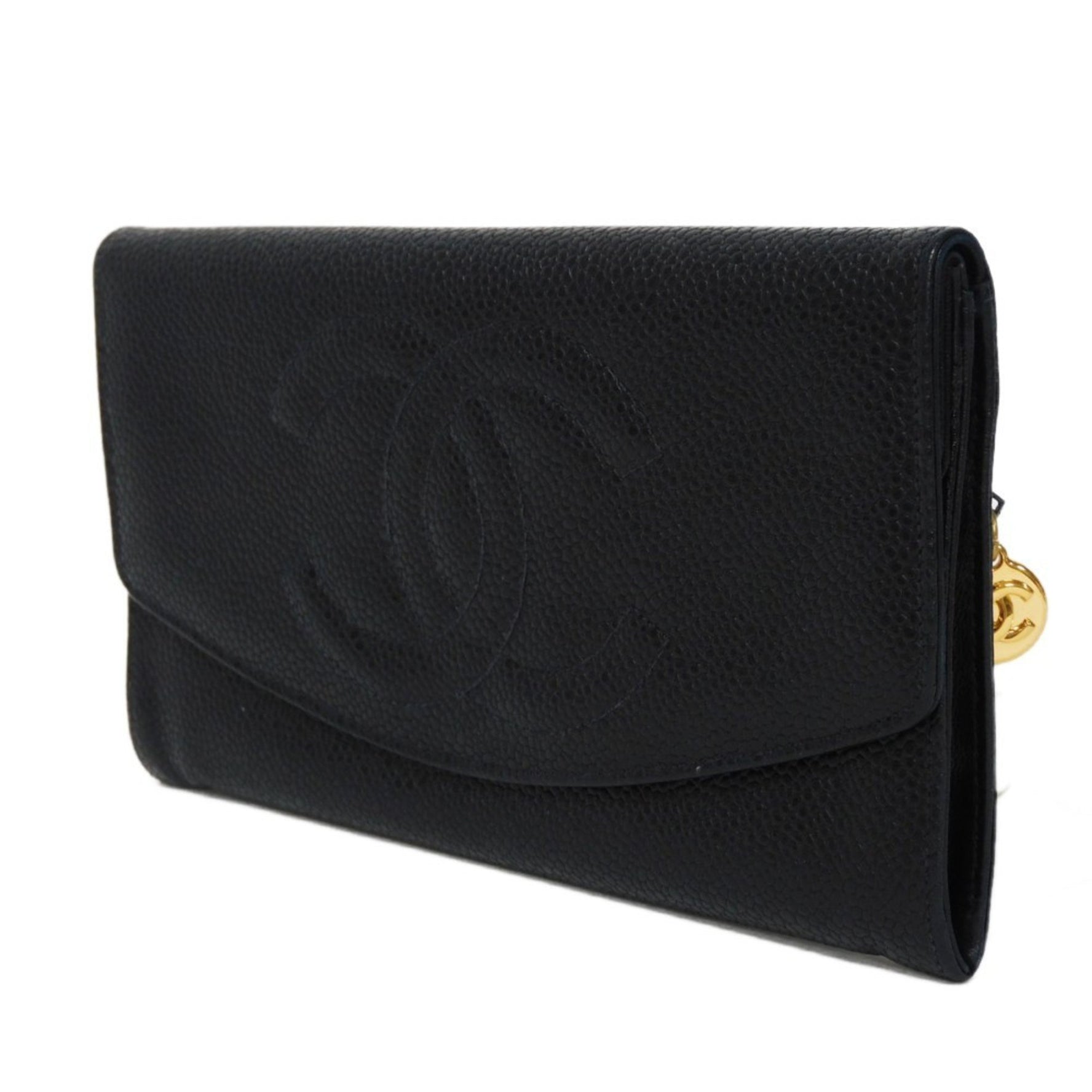 CHANEL Long Wallet Flap Coco Mark CC 4th Series Deca Caviar Skin Black A01434 Men's Women's