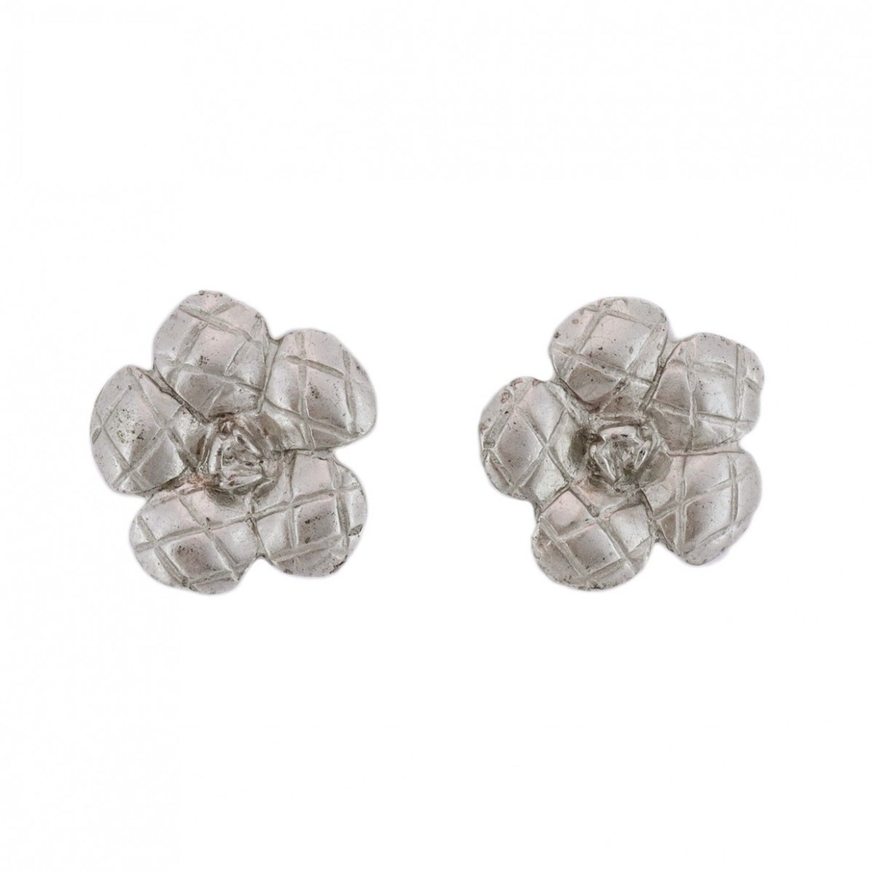 Chanel Camellia Metal Silver Earrings for Women